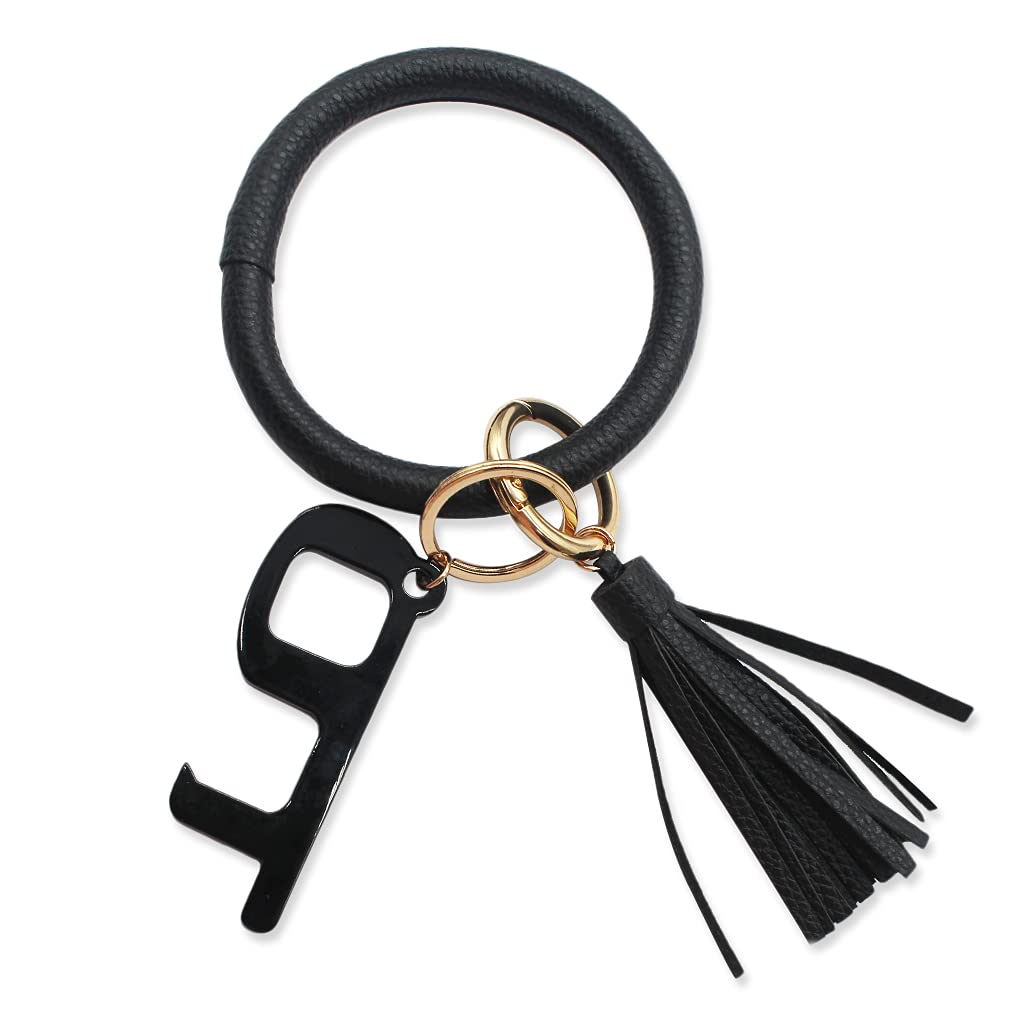 Leather Keychain Bracelet - No Touch Door Opener for Keys & Wristlet