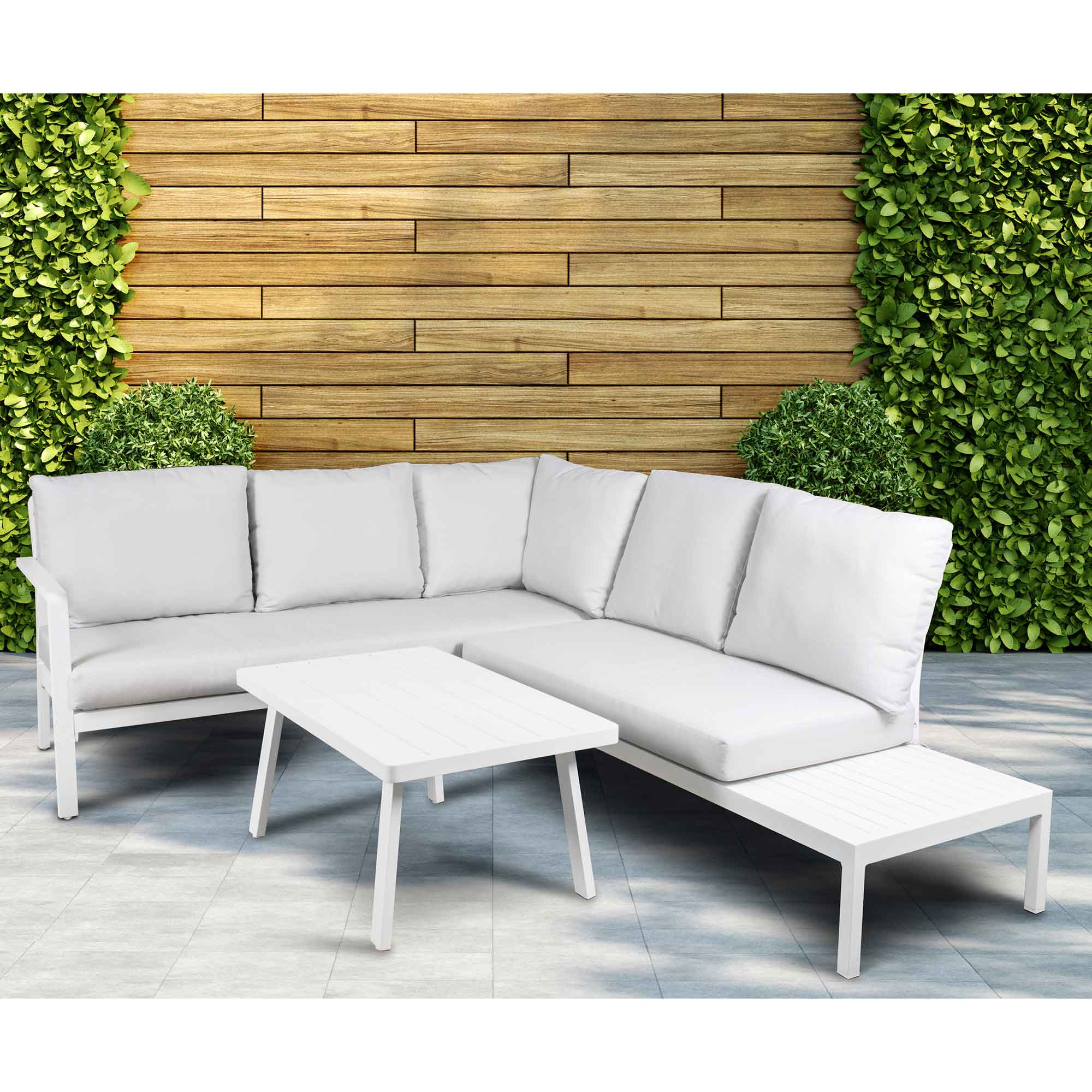 Kyoto 3-Piece Outdoor Corner Sectional Sofa Set with Coffee Table - Weather-Resistant White Patio Furniture for Backyard, Garden, and Poolside Relaxation