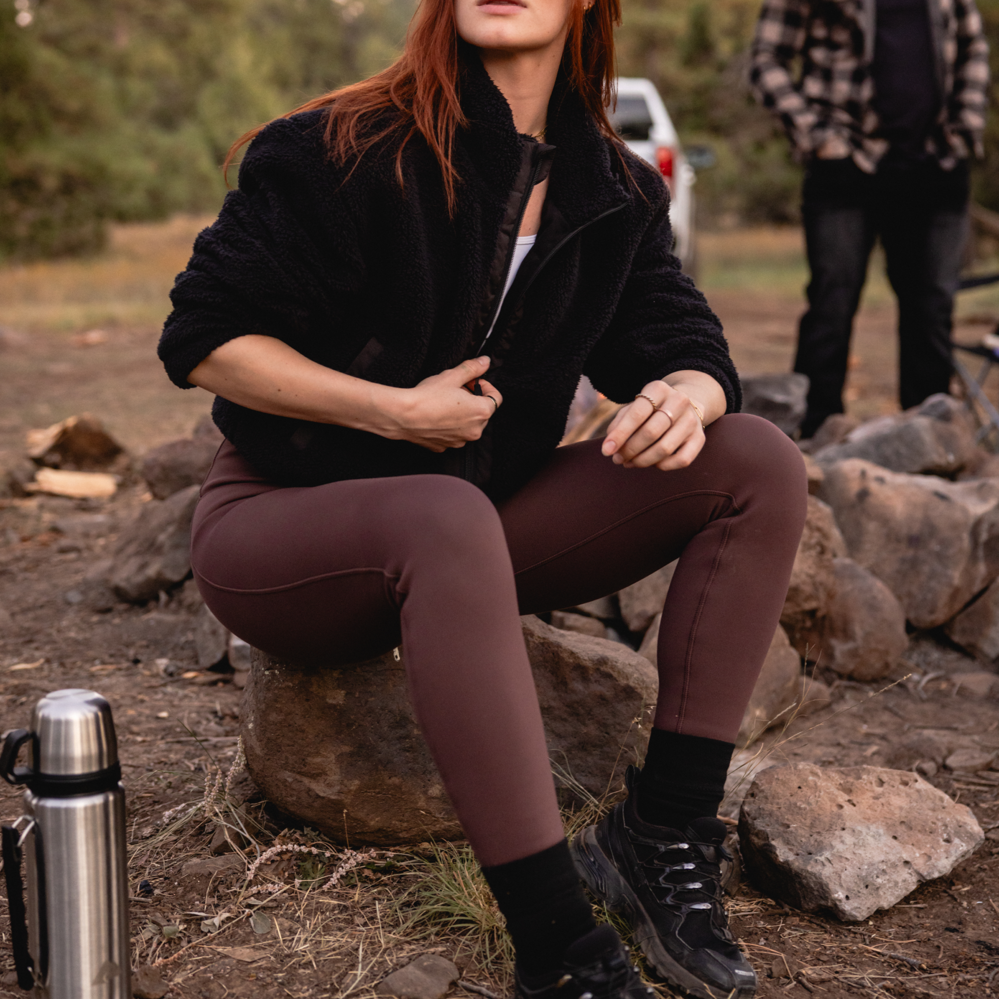 Women's Fleece Lined Leggings - French Roast Color, Warm Winter Thermal Tights for Yoga, Running & Outdoor Activities
