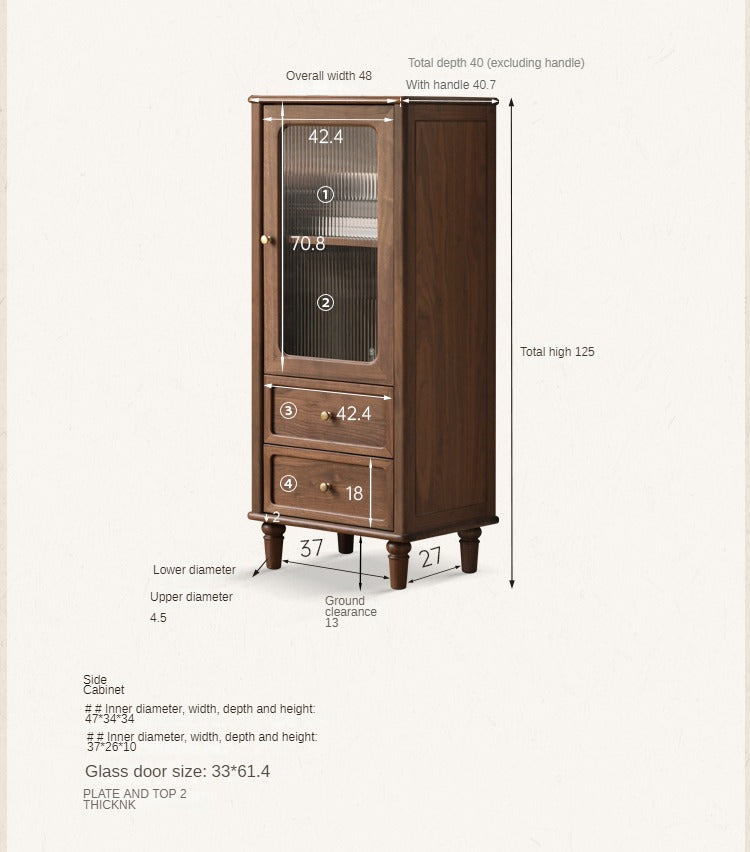 Solid Black Walnut Wood American Retro Locker Side Cabinet - Vintage Storage for Bedroom, Living Room & Office