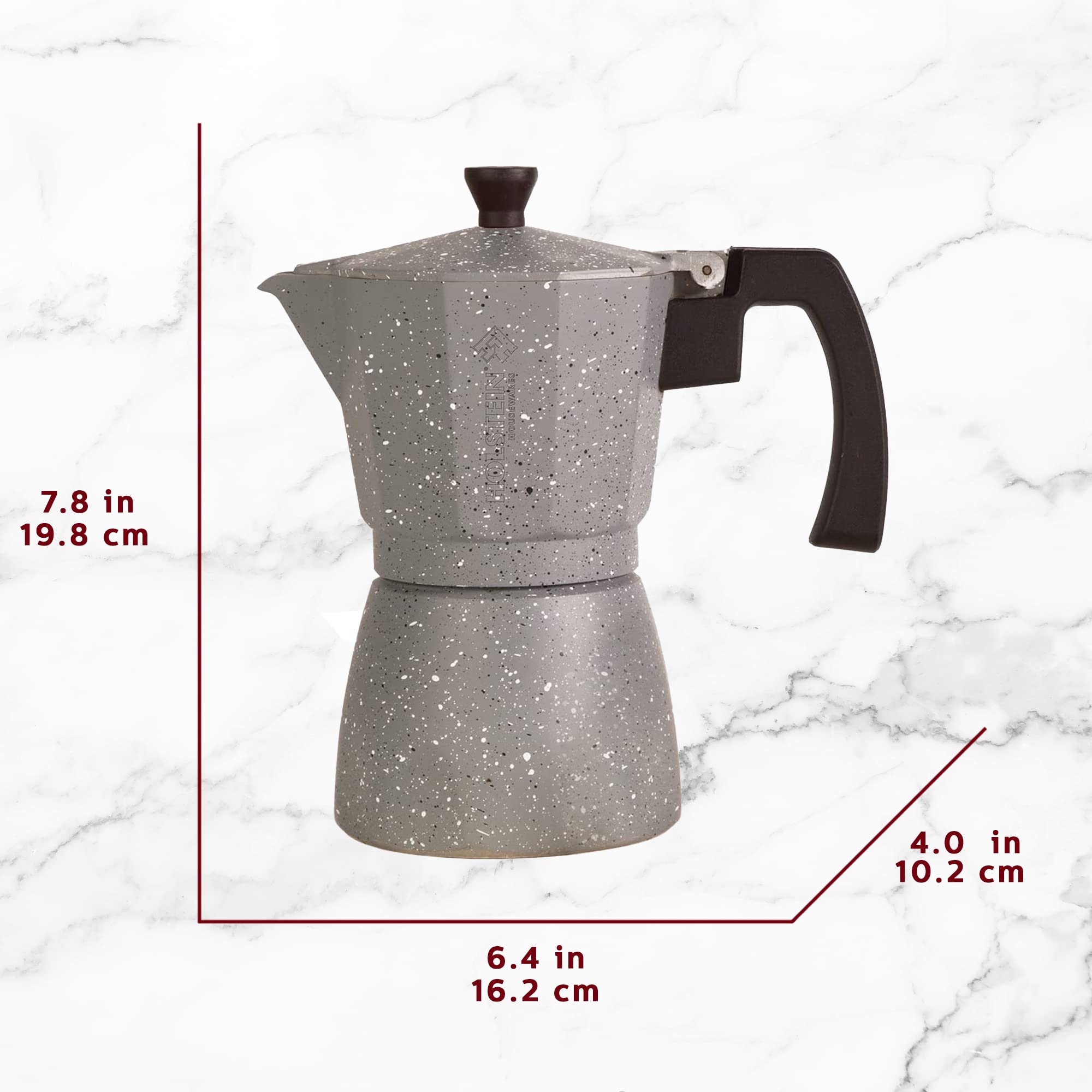 Holstein Housewares 6 Cup Aluminum Stovetop Espresso Maker - Traditional Italian Moka Pot for Rich Espresso & Cuban Coffee - Quick Brewing Silver Coffee Maker - Perfect for Home, Office & Camping Use