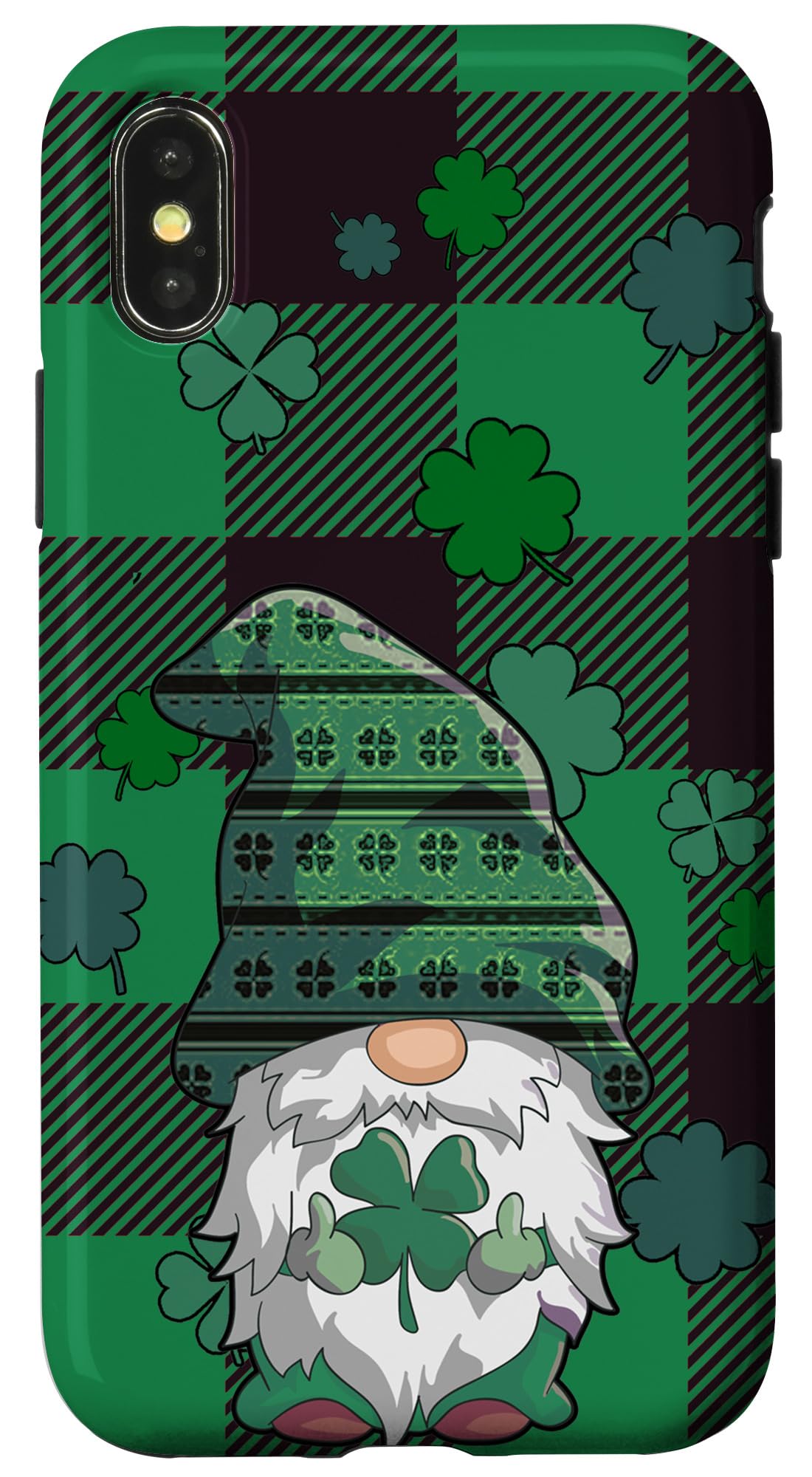 iPhone X/XS St. Patrick's Day Phone Case - Lucky Gnomes & Green Buffalo Plaid Design | Perfect for Irish-Themed Parties & Everyday Protection