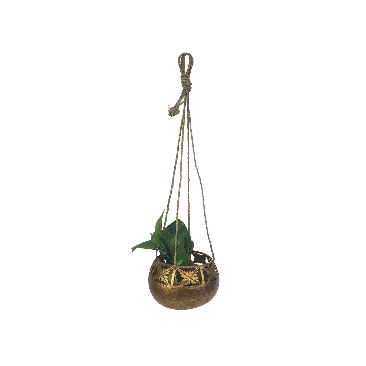 Gold-Washed Coco Hanging Planter for Beach & Boho Decor