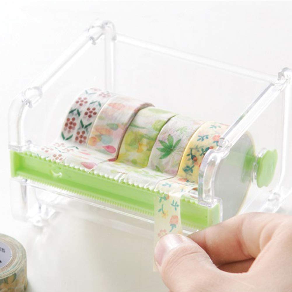 1 Piece Green Paper Tape Cutting Dispenser - Desktop Tape Cutter & Organizer for Masking Tape, DIY Stickers - Perfect for Office, Crafting & Home Organization