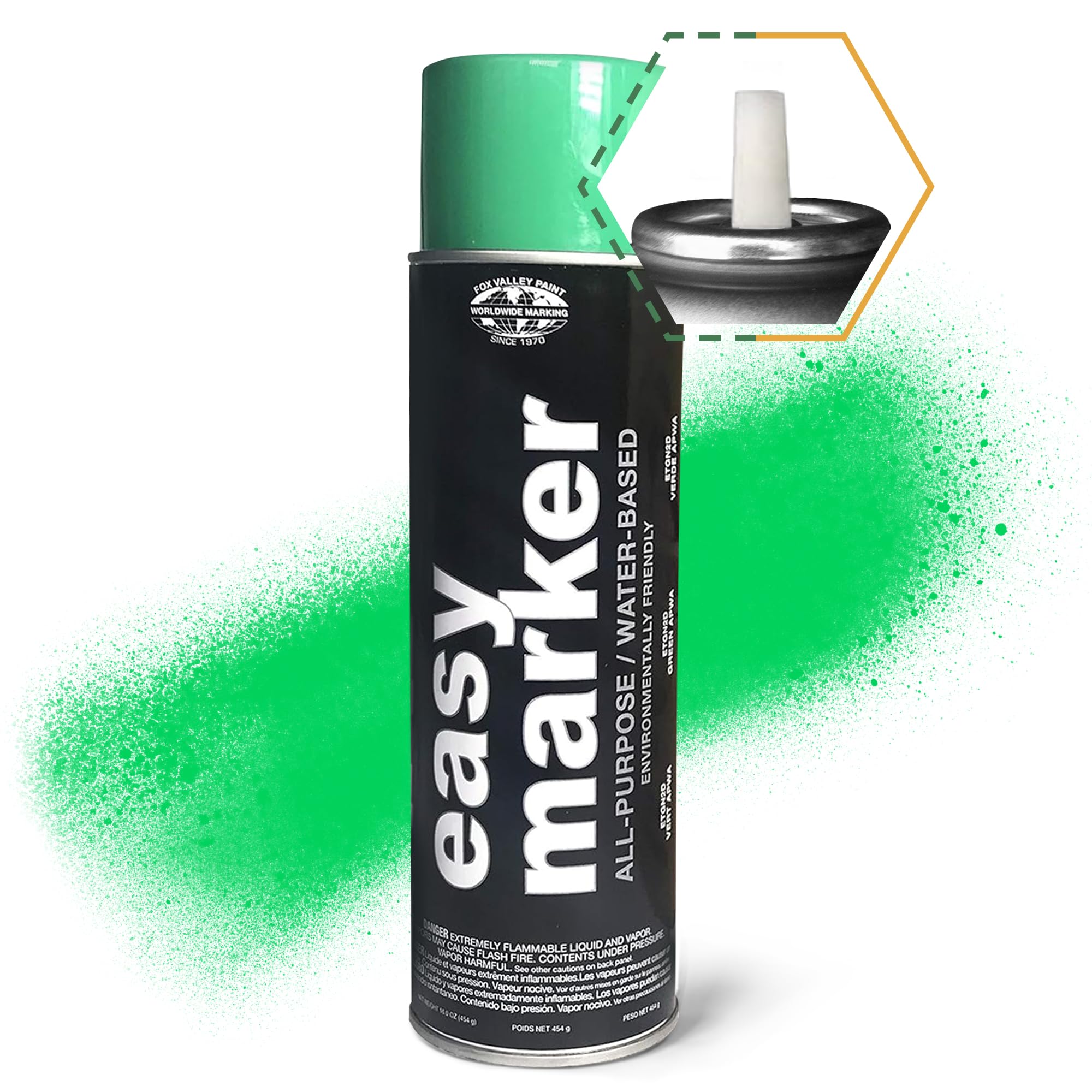 Fox Valley Easy Marker Inverted Utility Marking Spray Paint - 18 oz (Pack of 12), Green APWA - Grass, Tree & Parking Lot Marking Paint for Landscaping, Construction & Road Maintenance
