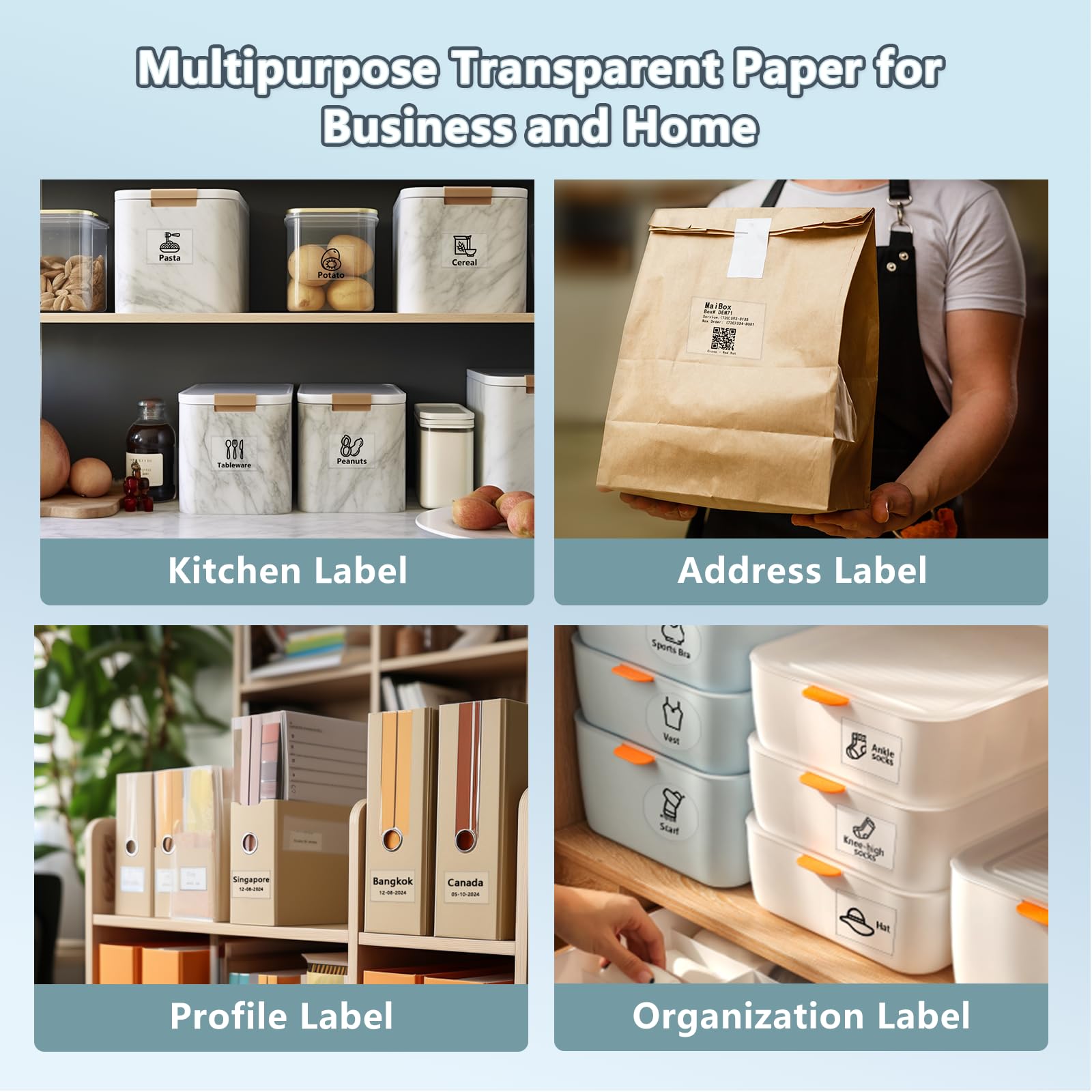 Clear Thermal Label Paper for Phomemo M110/M220/M120/M150/M250/M221 Label Printers - 1.57