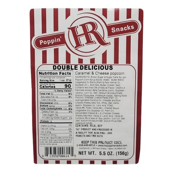 HR Poppin' Snacks Double Delicious Cheese & Caramel Popcorn - 6 Pack | Gourmet Movie Night Snack, Party Treat & Office Breaktime Indulgence