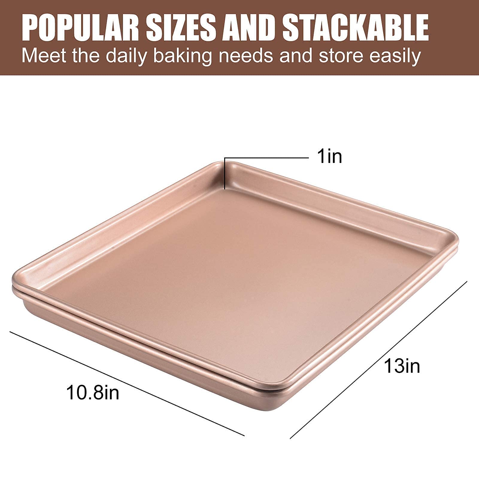 Nonstick Cookie Sheet Set - 13inch & 18inch Gold Baking Pans for Oven, Perfect for Cookies, Roasting Vegetables & Meal Prep