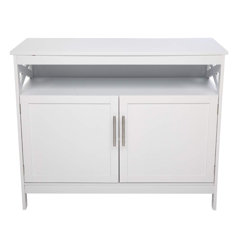 White Double Door Storage Cabinet - Pantry & Multipurpose Cupboard with Top & Bottom Enclosed Space for Kitchen, Living Room, Bedroom & Office Organization | Durable Industrial Style Home Storage Solution