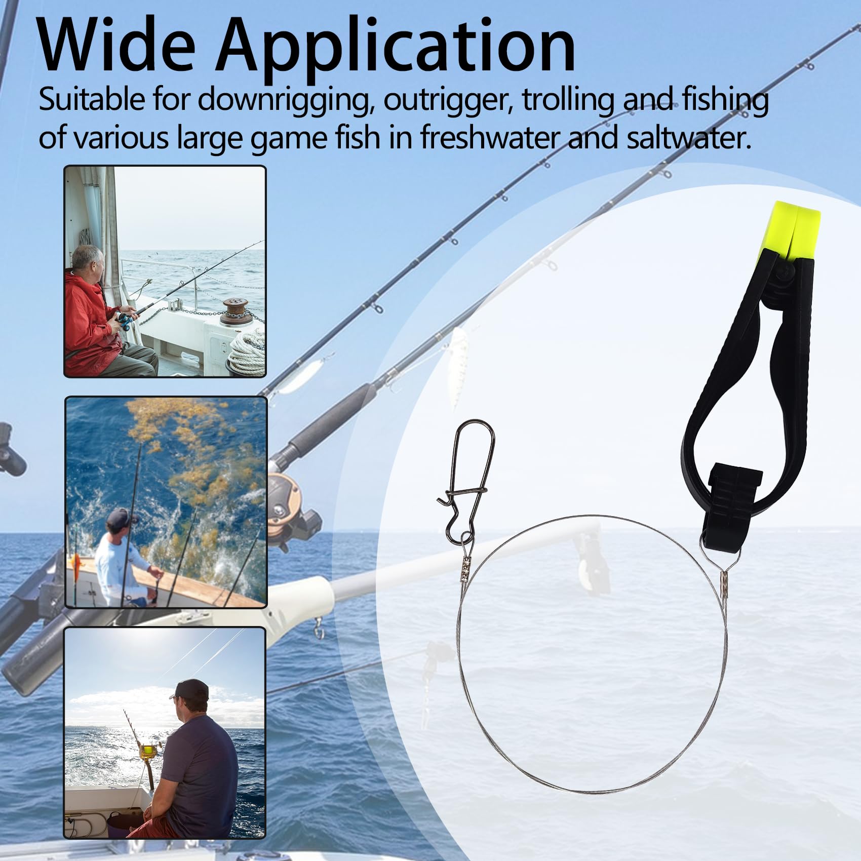 Downrigger Line Release Clips with 18-Inch Leader & Snap - Heavy Duty Weight Release Clips for Planer Board, Downrigger Trolling & Offshore Fishing - Perfect for Saltwater & Freshwater Angling