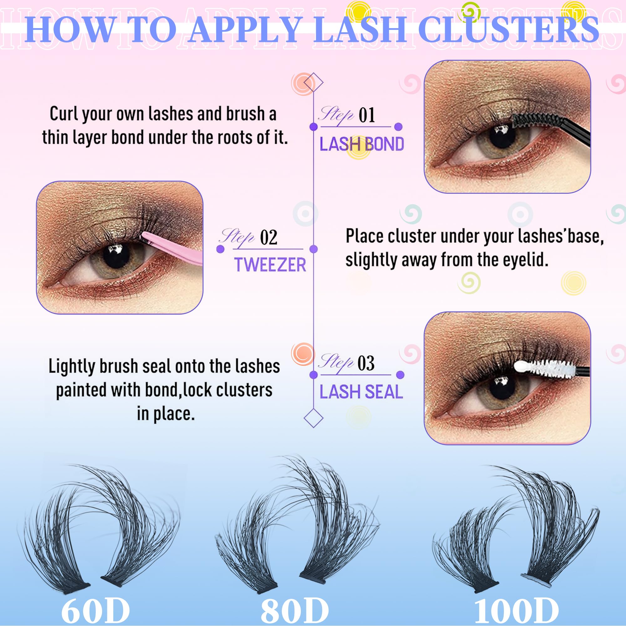 Fluffy Individual Lash Clusters - 280pcs DIY Eyelash Extensions (60P+80P+100P) in Matte Black, D Curl 14-25mm for Natural Volume - Perfect for Home Use, Parties & Special Occasions
