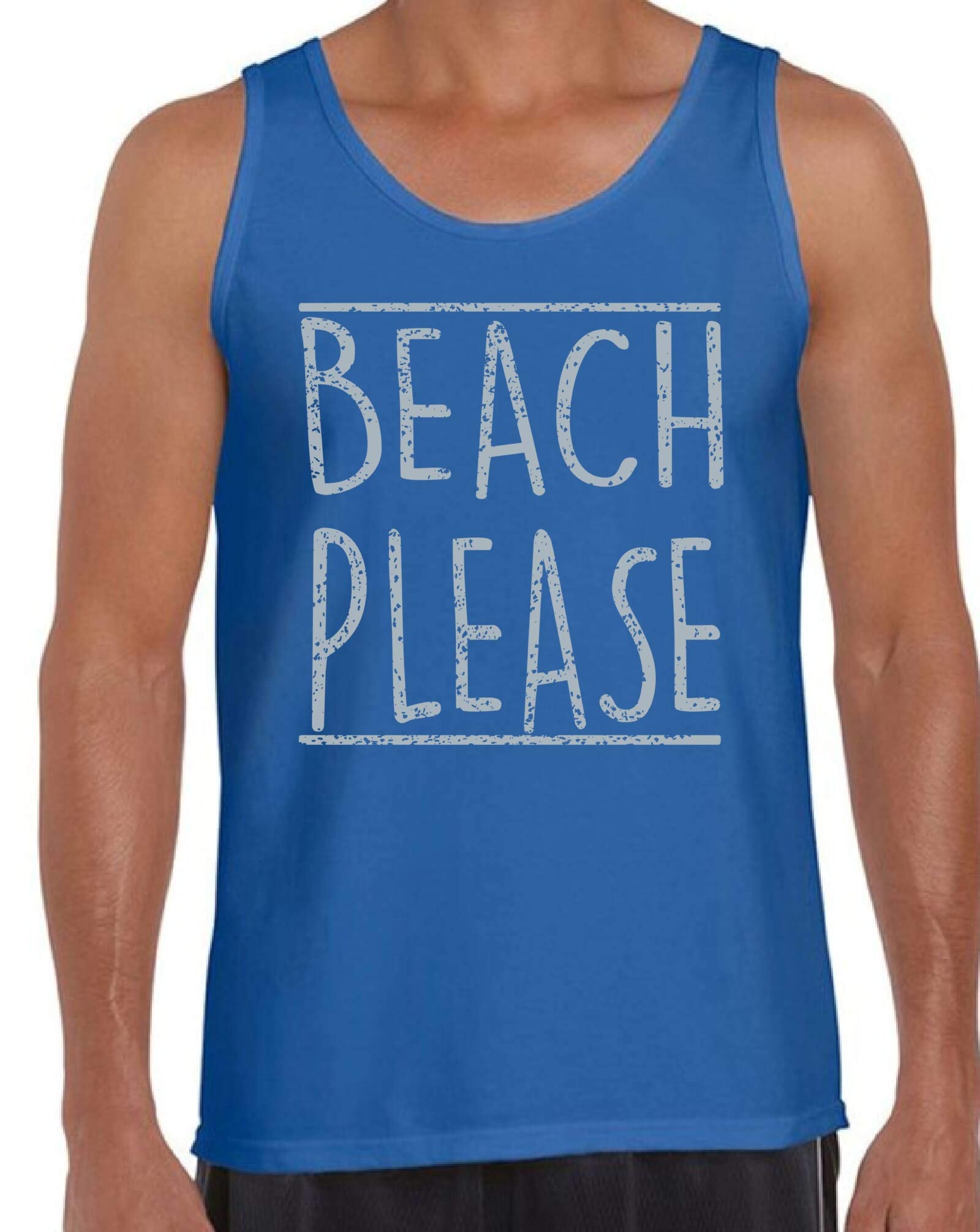 Men's Beach Please Tank Top - Gray Sporty Workout Shirt for Gym & Summer | Casual Streetwear & Vacation Style