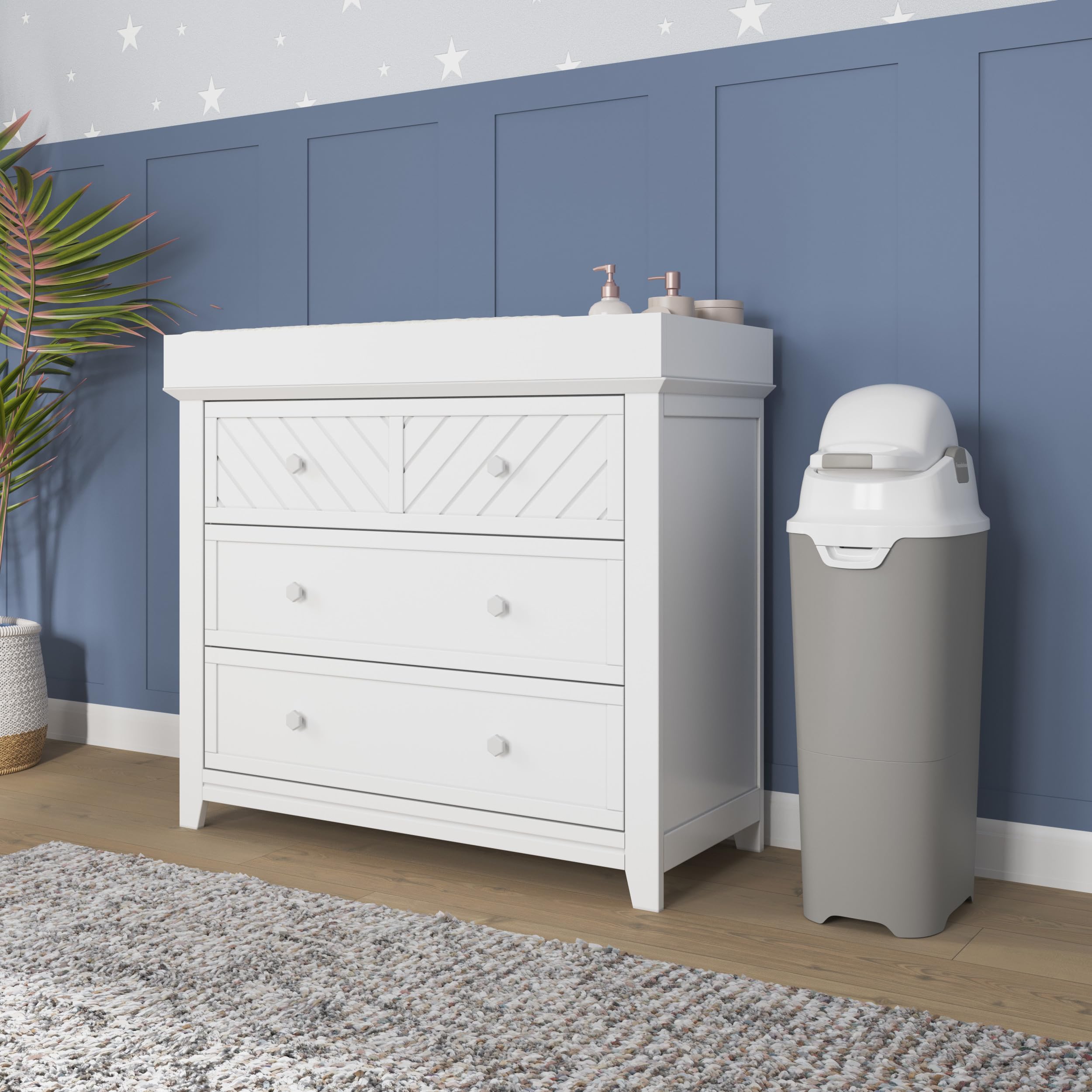 Foundations Tall Diaper Pail with Airtight Lid - Large Capacity Odorless Diaper Disposal System Holds 60+ Newborn Diapers, Durable & Refillable with Any Bags (Gray) - Perfect for Nursery, Baby Room & Diaper Changing Stations