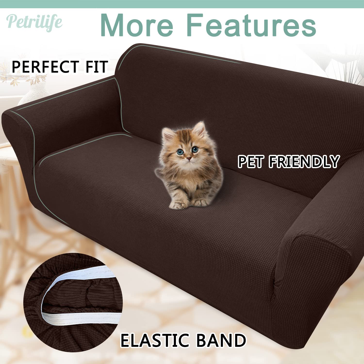 Premium Waterproof Stretch Sofa Cover for Loveseat & Couch - Super Soft Washable Furniture Protector for Pets (Dog & Cat) - Medium Size, Chocolate Brown - Perfect for Pet Owners & Family Living Rooms