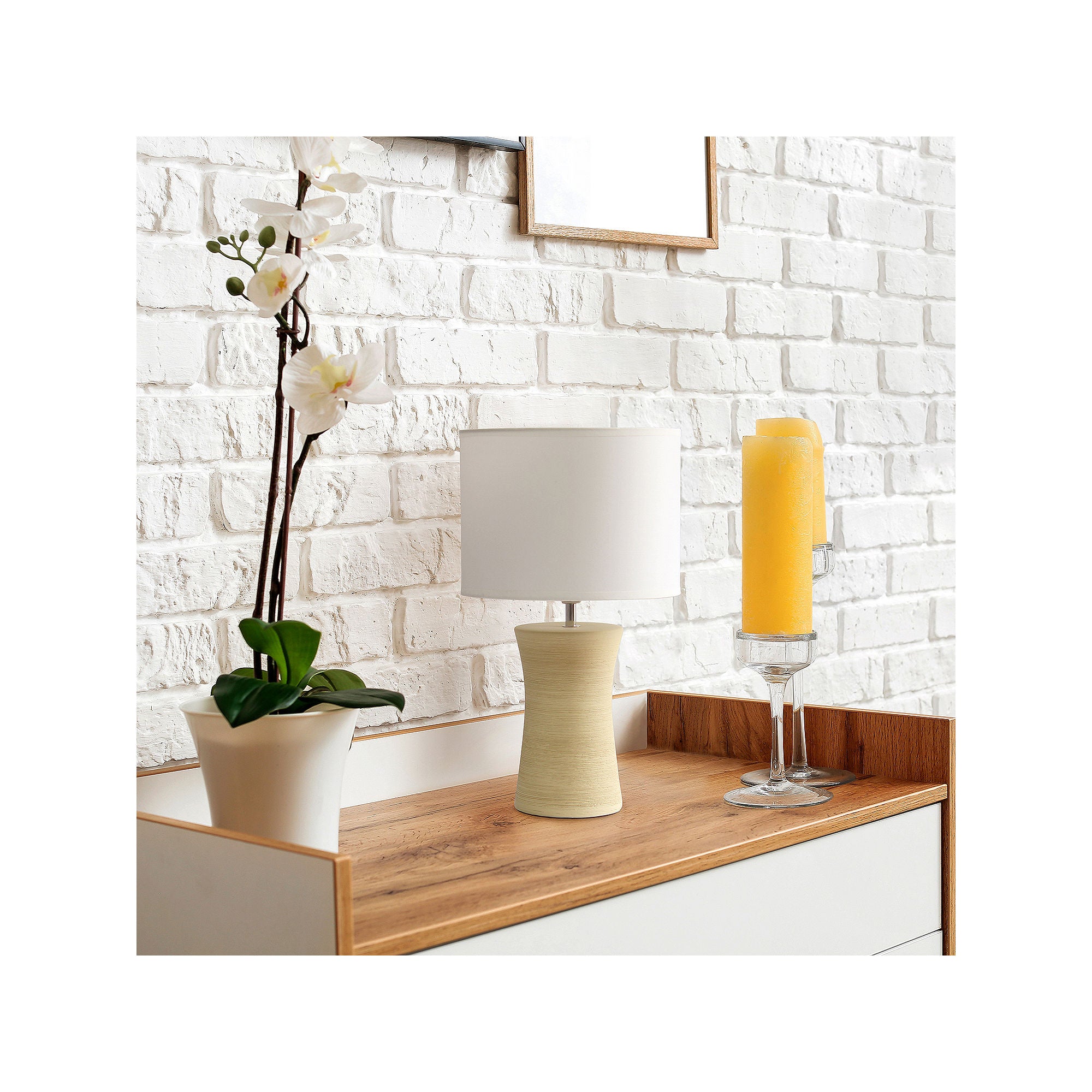 National Brand Simple Designs Hourglass Ceramic Table Lamp LT2099 - Beige Home Decor for Living Room, Bedroom & Office