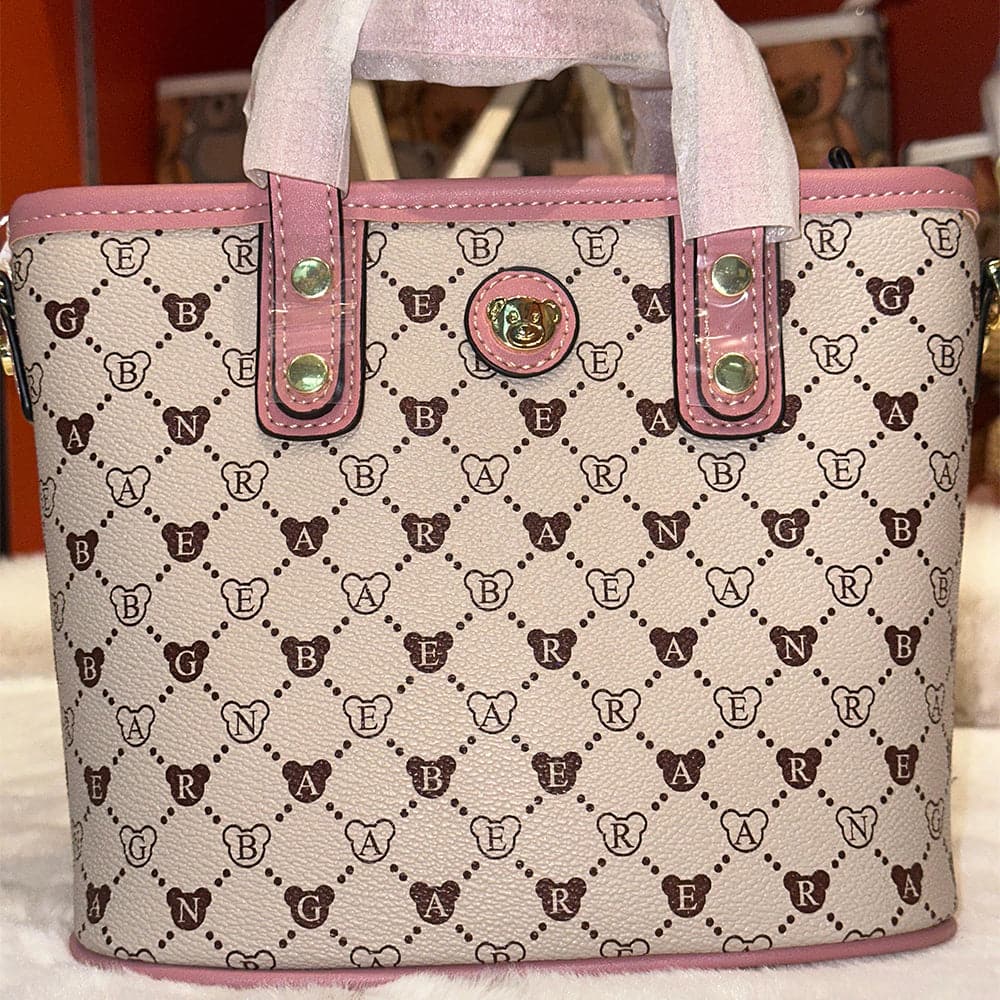 AG Collective Mini Monogram Bear Tote Bag - Stylish Women's Crossbody Handbag for Work, Travel & Everyday Use