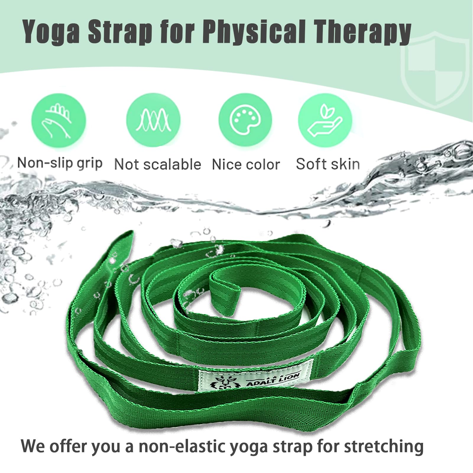 Premium Non-Elastic Yoga Stretching Strap with 10 Loops - Physical Therapy, Home Workout, Pilates & Gymnastics Accessory for Men & Women - Includes Exercise Guide for Flexibility Training, Posture Correction & Rehabilitation