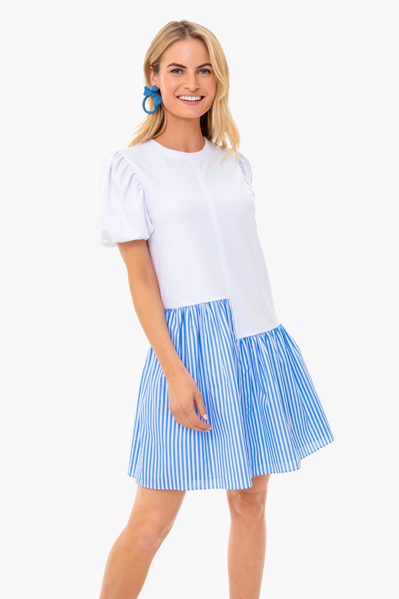 Blue Stripe Roxy Dress for Women - Summer Beach Party & Casual Wear | Flowy Comfort Fit Dress with Striped Design