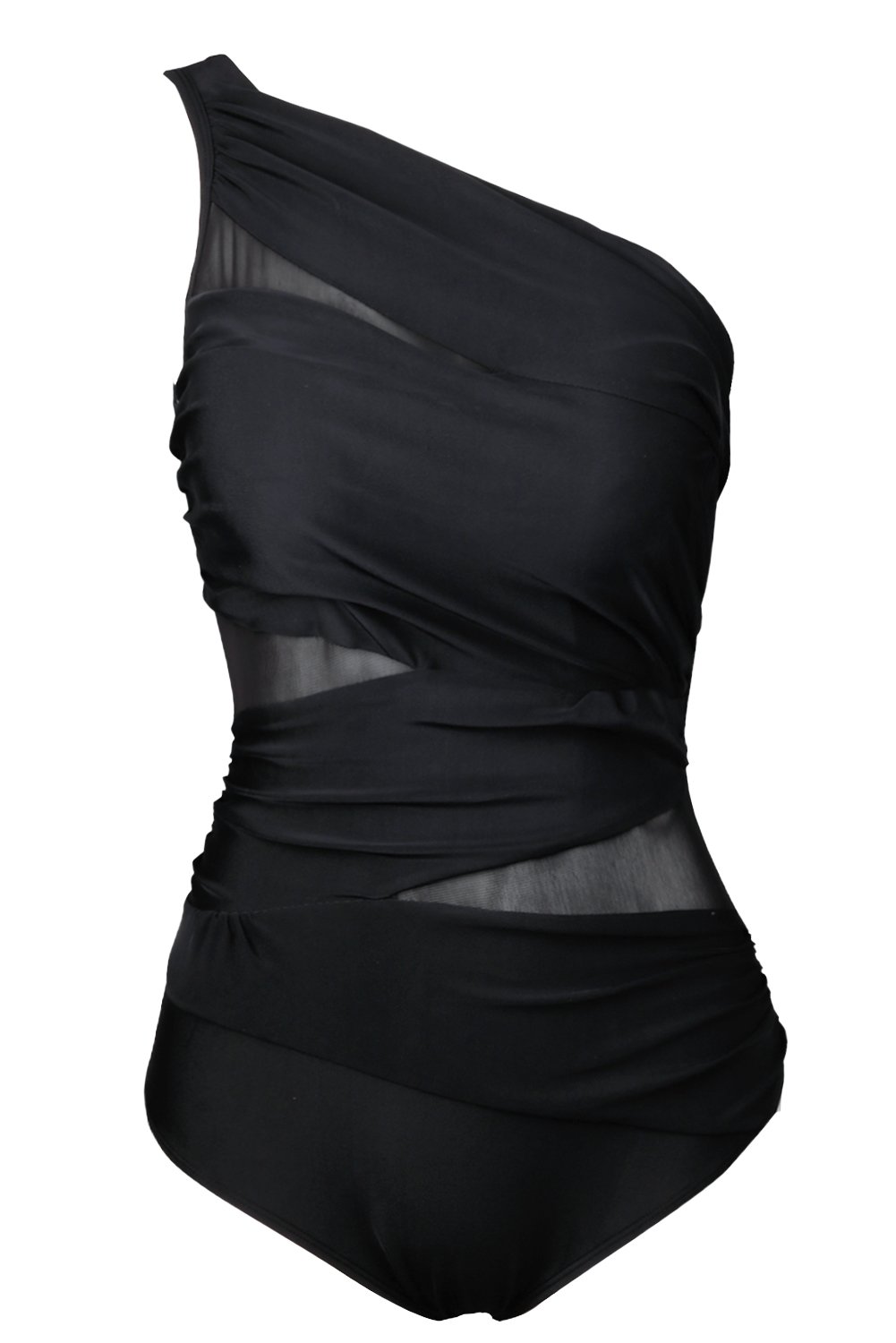 Freebily Women's One Shoulder One Piece Swimsuits - Sexy Mesh See Through Bathing Suit for Beach, Pool & Vacation | Plus Size Swimwear for Summer