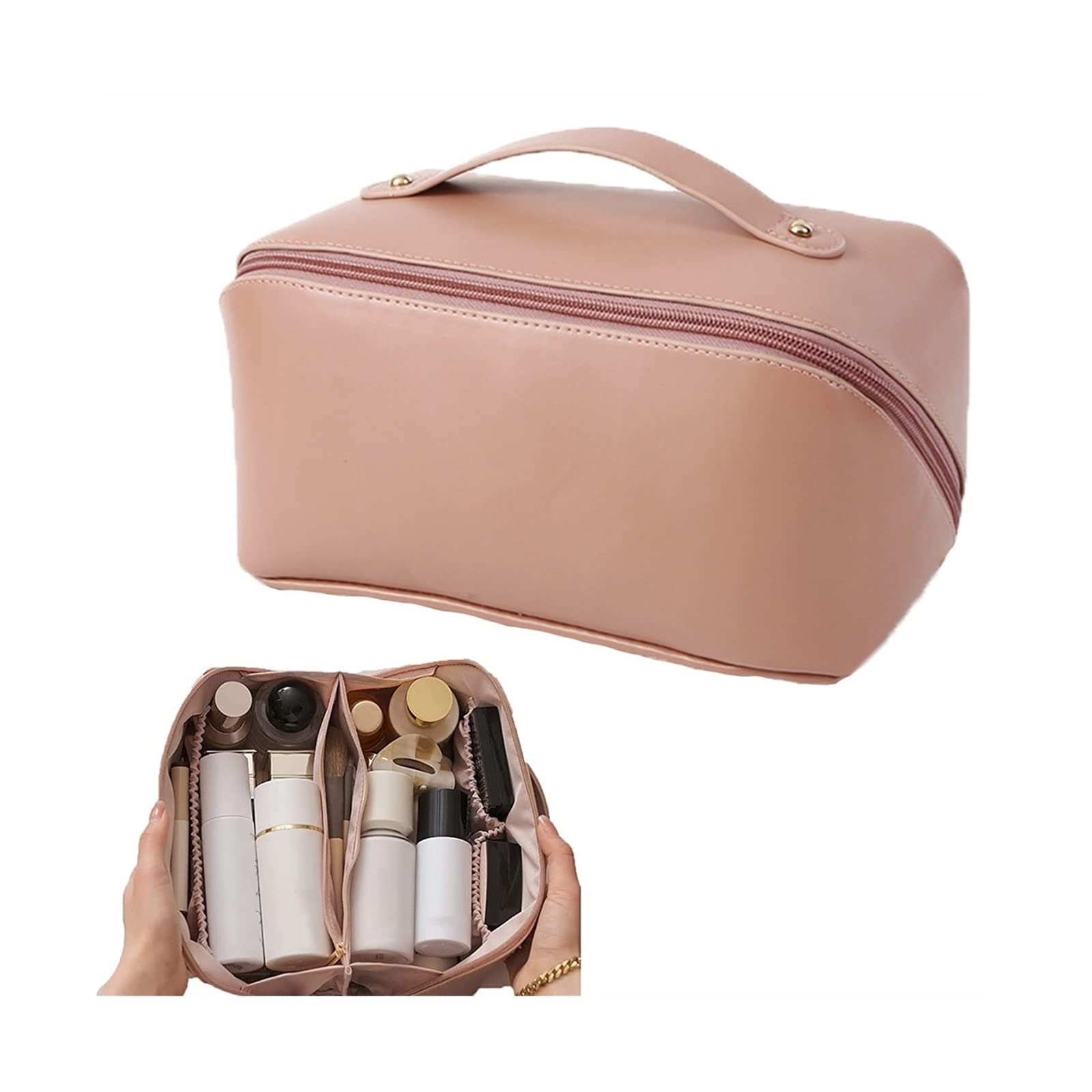 XIRUJNFD Large Capacity Waterproof Travel Makeup Bag - Portable Cosmetic Organizer for Women, Pink - Perfect for Vacation, Gym, Business Trips & Daily Use