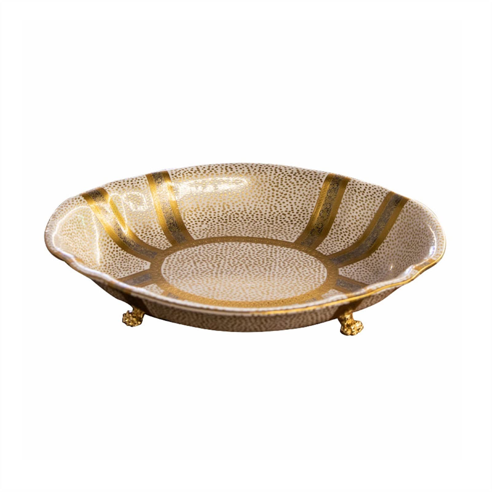 Ceramic Brass Fruit Trays & Platters - Elegant Table Centerpiece Bowls for Snacks, Food Serving Display Plates - Perfect for Living Room Coffee Table Decor & Party Serving