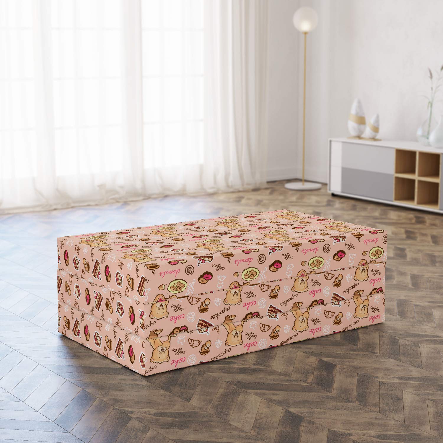 Ambesonne Dessert Themed Foldable Mattress - Cupcakes, Cookies & Donuts Print, 78.7