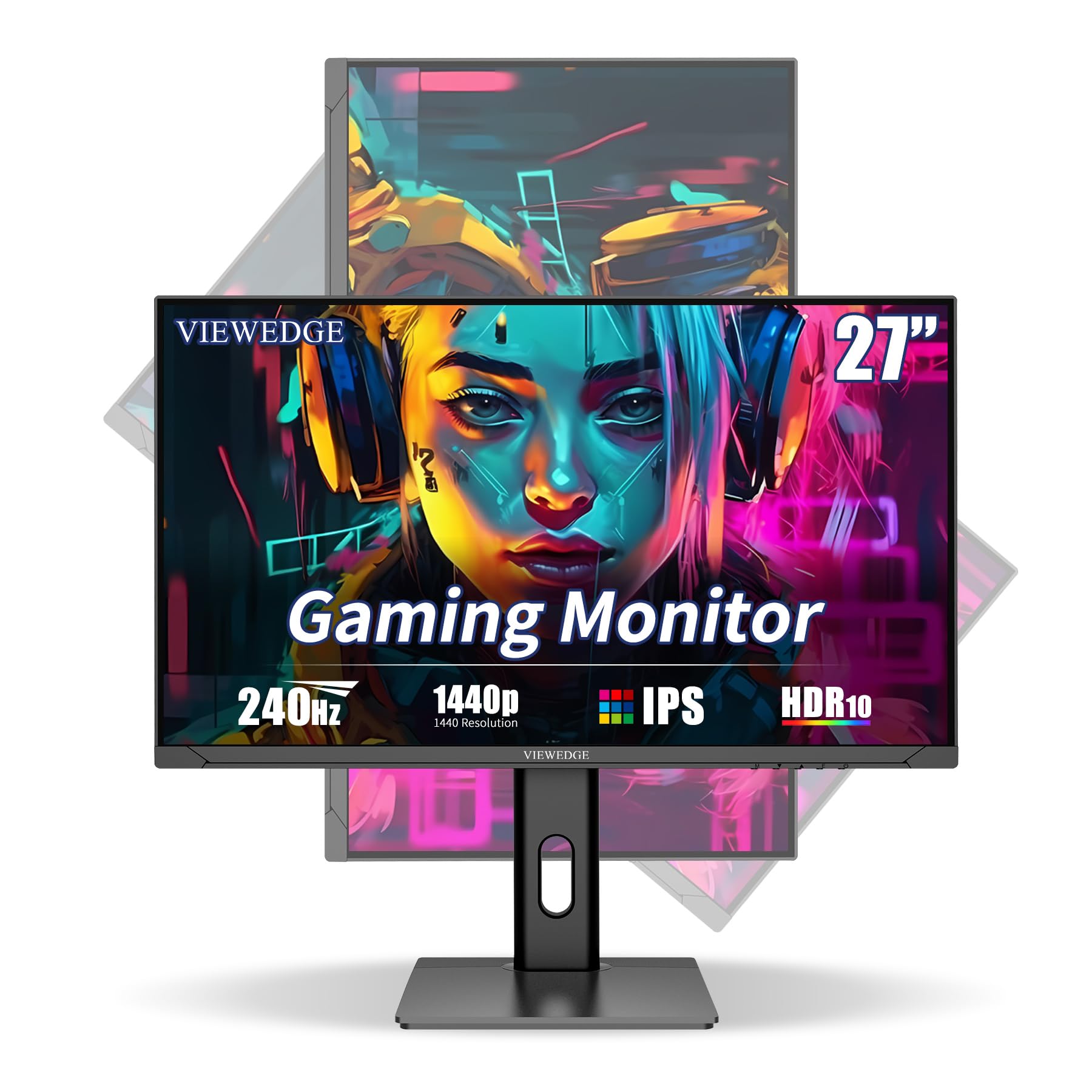 27 Inch QHD Gaming Monitor 240Hz 1ms HDR10 IPS Display - 2560x1440p 2K Computer Monitor with DisplayPort & HDMI, Built-in Speakers, Wall Mountable - Perfect for Esports, FPS Gaming & Home Office Setup