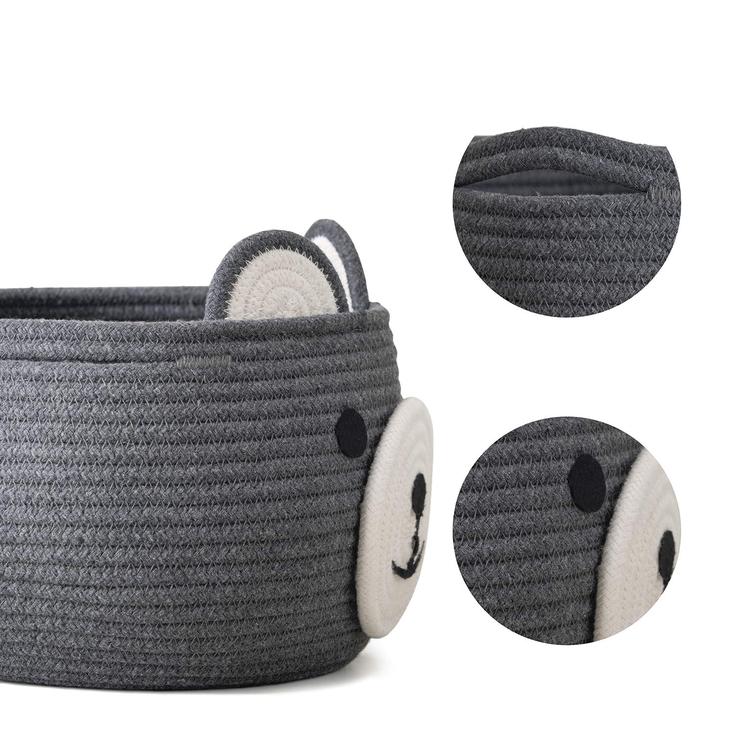 CherryNow Baby Basket - Nursery Bear Gift Basket for Kids & Baby Showers - Grey Cotton Rope Storage for Toys & Essentials
