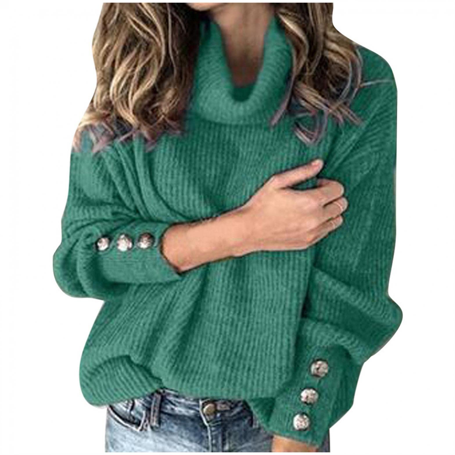 Women's Turtleneck Sweater - Long Sleeve Waffle Knit Pullover Top | Casual Loose Fit Jumper for Fall & Winter | Perfect for Office, Dating & Weekend Outfits