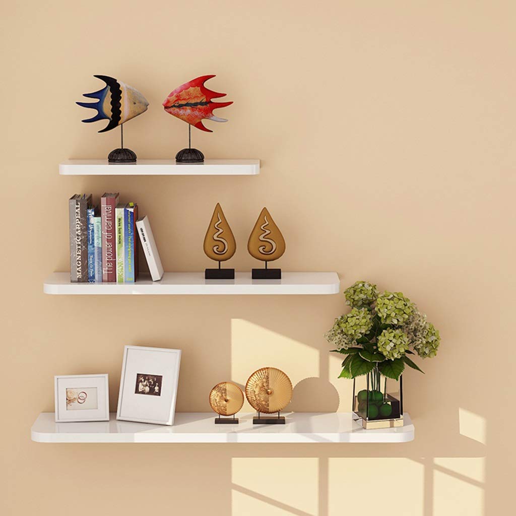 White Wood Floating Shelves Set of 3 - Wall Mounted Display & Storage Shelves with Hidden Brackets (30, 40, 50cm) for Bedroom, Kitchen, Office & Dorm - Perfect for Organizing Books, Decor & Essentials