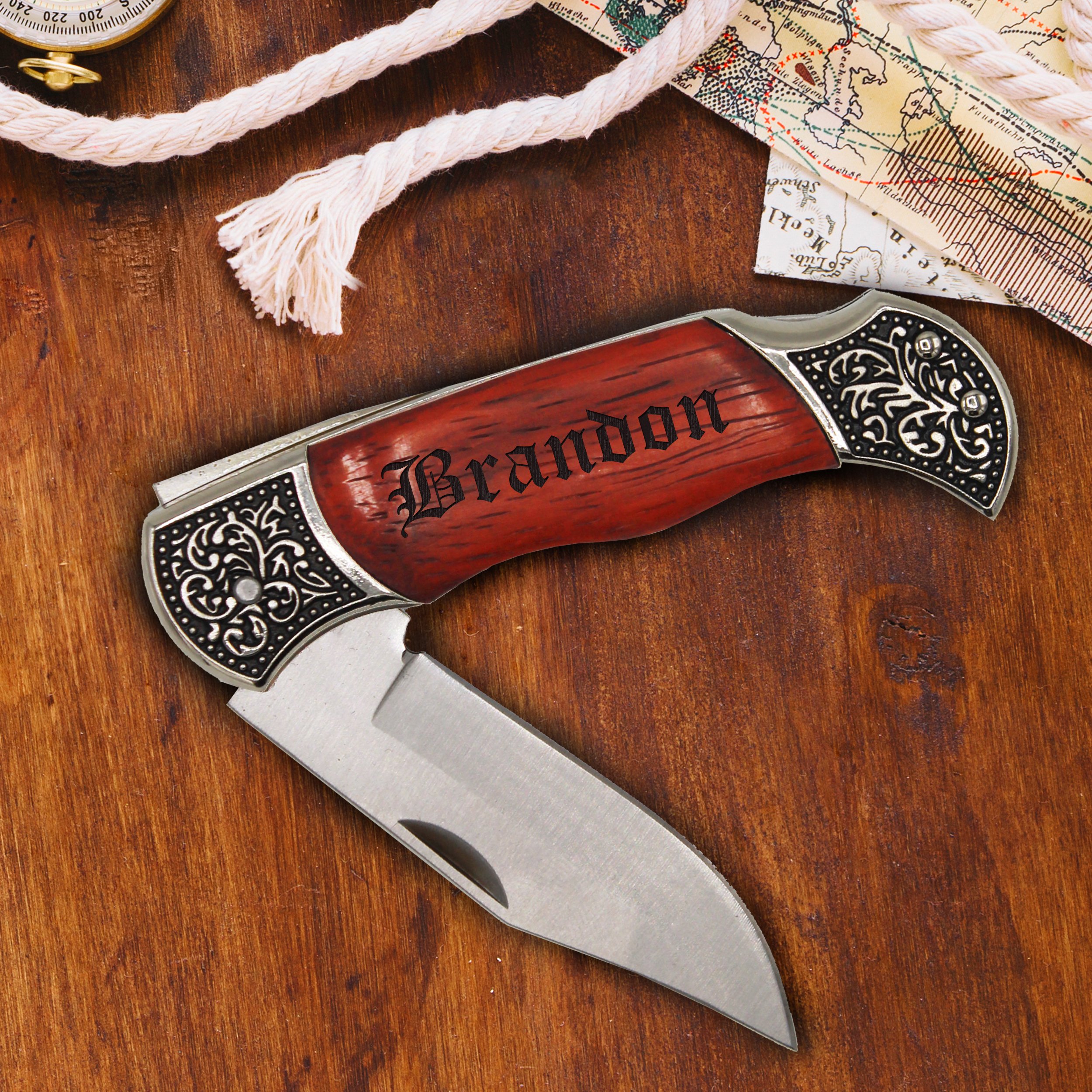 Personalized Rosewood Handle Pocket Folding Knife - Custom Engraved Monogram Gift for Wedding Groomsmen, Best Man & Bridesmaids - Perfect for Outdoor Adventures, Camping & Everyday Carry (EDC)