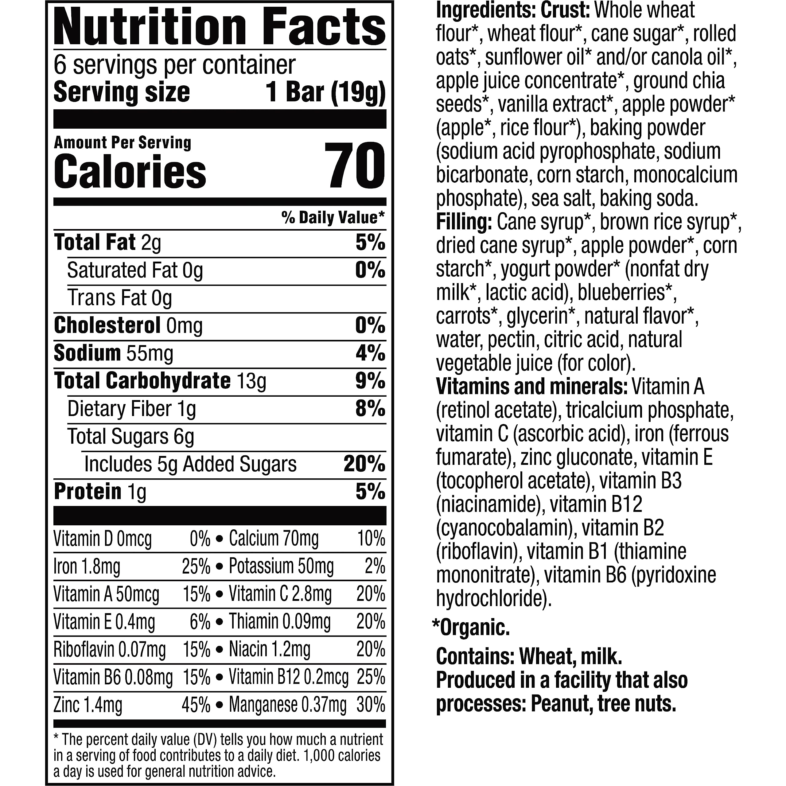 Organic Plum Mighty Snack Bars - Blueberry (6 Pack) - Healthy Toddler Snacks for On-the-Go