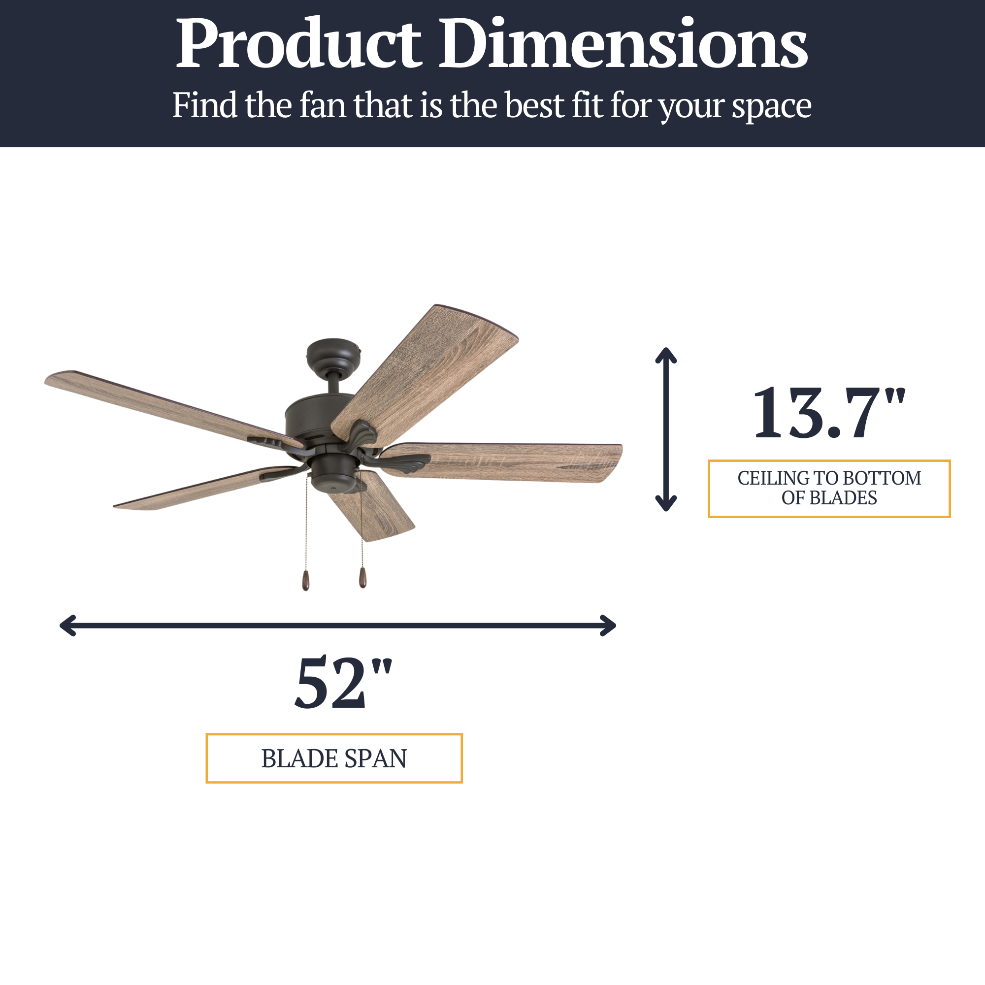 52 Inch Glencrest Bronze Ceiling Fan with Pull Chain - Modern Indoor Cooling Fan for Living Room, Bedroom, and Office