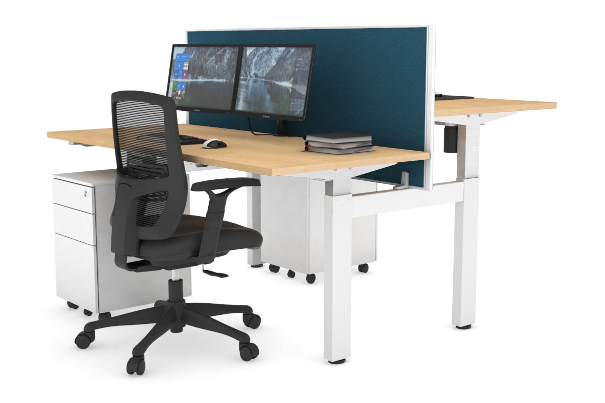 Adjustable Height 2-Person H Bench Workstation - White Frame [1600L x 700W] - Perfect for Office, Home Office & Coworking Spaces