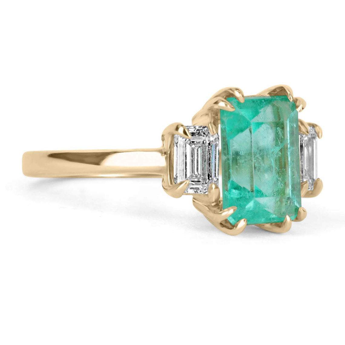 2.98tcw Emerald Three Stone Cut Diamond Ring in 14K Yellow Gold - Elegant Jewelry for Weddings, Anniversaries & Special Occasions