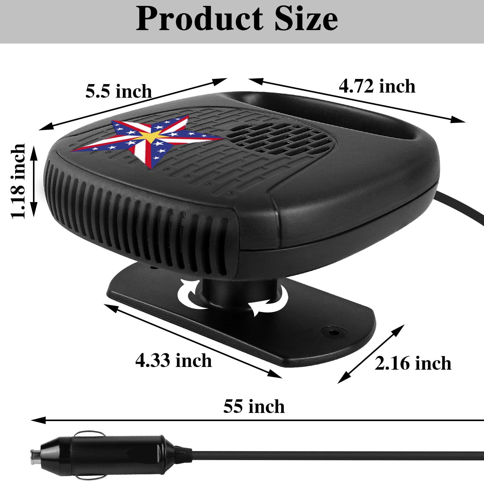 Fast Heating & Cooling Car Fan - Portable 12V Defroster & Defogger for Windshield, Truck & RV Interior Heater with Cigarette Lighter Plug - Perfect for Winter Driving and Quick Defrosting