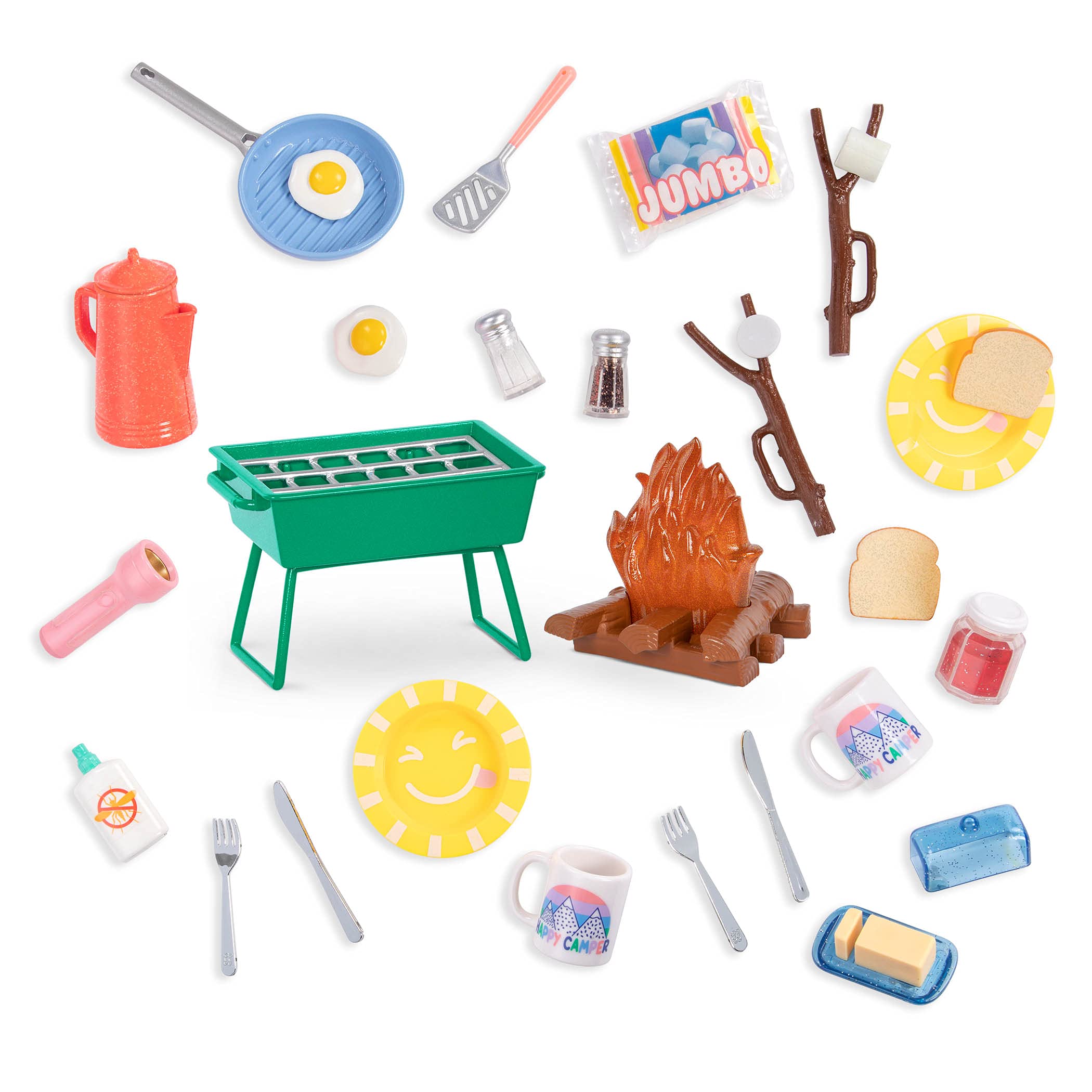 Glitter Girls Campfire & Portable BBQ Grill Playset with Marshmallows, Toasting Sticks & Play Food - 14-inch Doll Accessories for Kids Ages 3+ - Perfect for Indoor/Outdoor Pretend Play, Birthday Gifts & Role-Playing Games