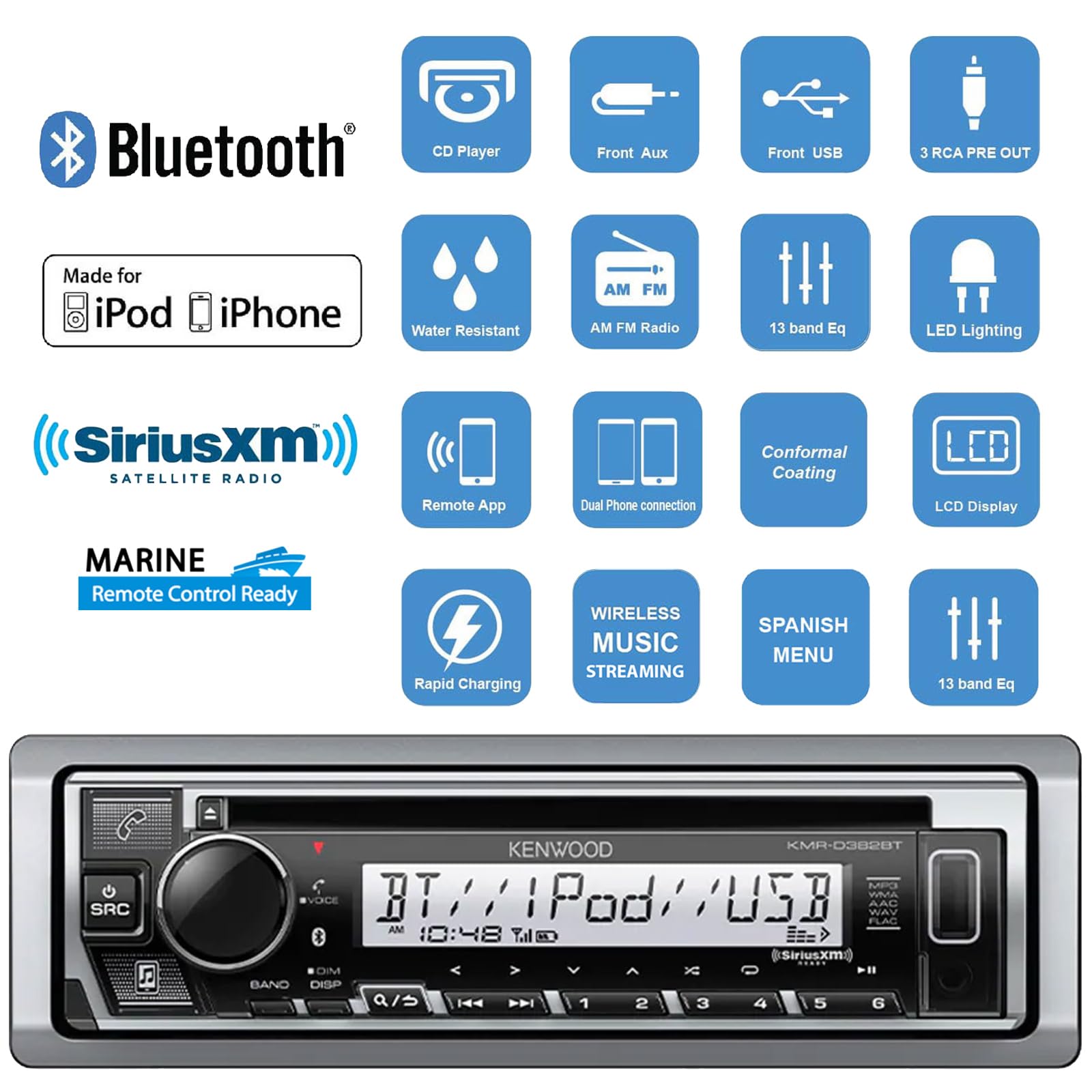 Kenwood Single-DIN Bluetooth CD Car Stereo Receiver with Enrock Dash Kit for Harley Davidson (1998-2013 Models) - Includes Axxess Steering Wheel Control & Antenna - Perfect for HD Touring Motorcycle Audio Upgrades