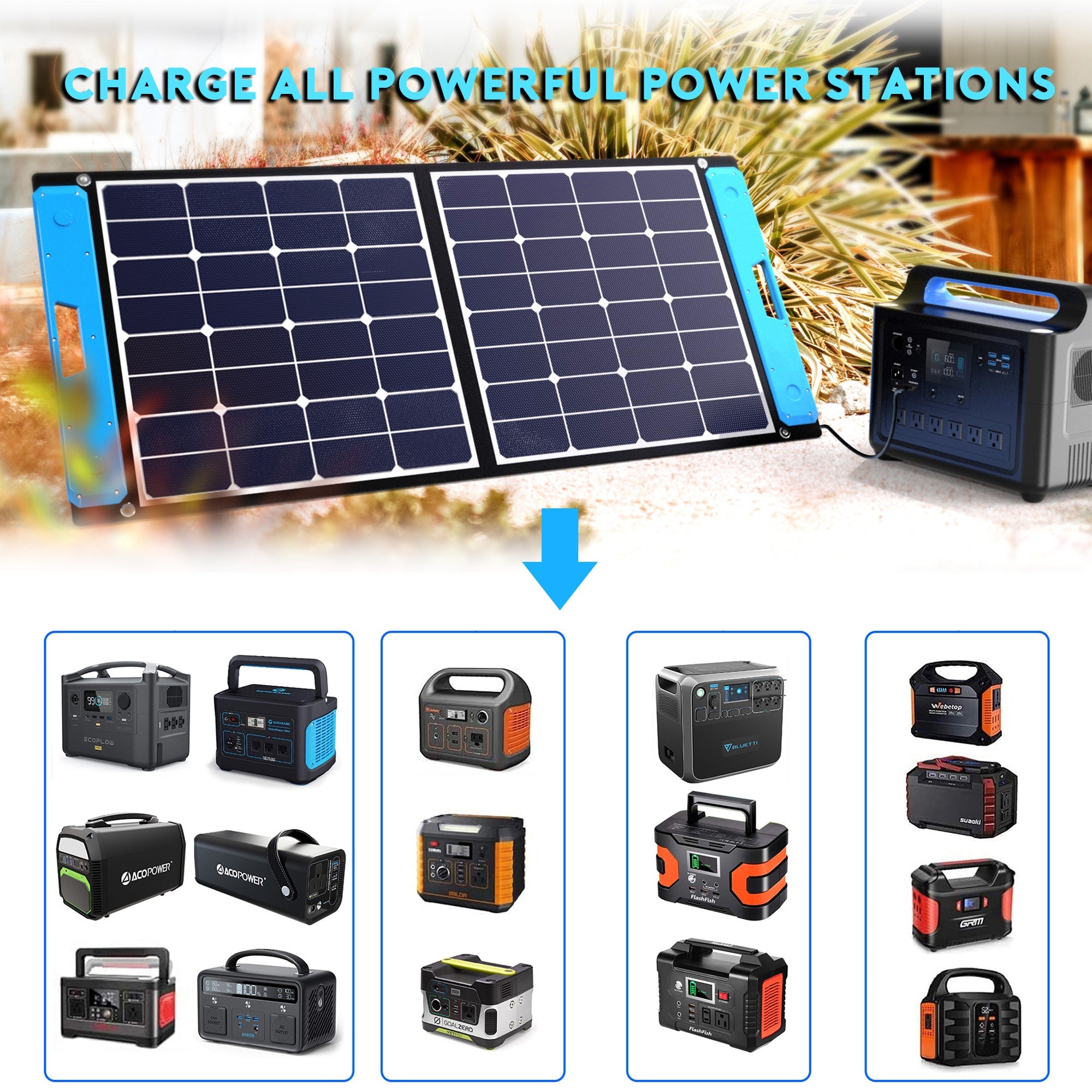 Acopower 100W Foldable Solar Panel Kit with Controller - Lightweight Portable Suitcase for Camping, RV, and Off-Grid Power Supply