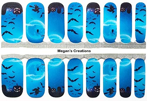 Halloween Blue Black Bats Pumpkins Nail Polish Wraps - Self-Adhesive Nail Art Strips for Halloween Party & Costume Nails