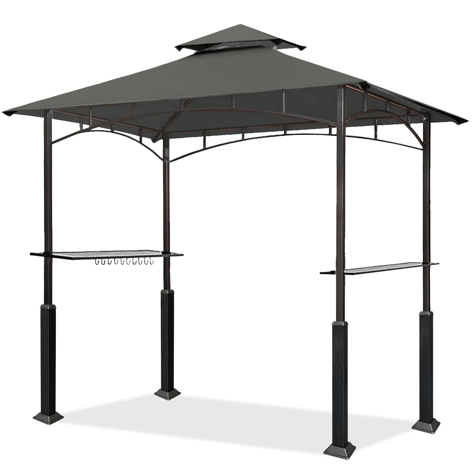 Eurmax USA 5x8 FT Grill Gazebo with Double Tier Canopy - Steel Frame Outdoor BBQ Shelter for Patio & Backyard, Includes 2 LED Lights & Bar Counters (Gray) - Perfect for Garden Parties, Camping & Outdoor Dining