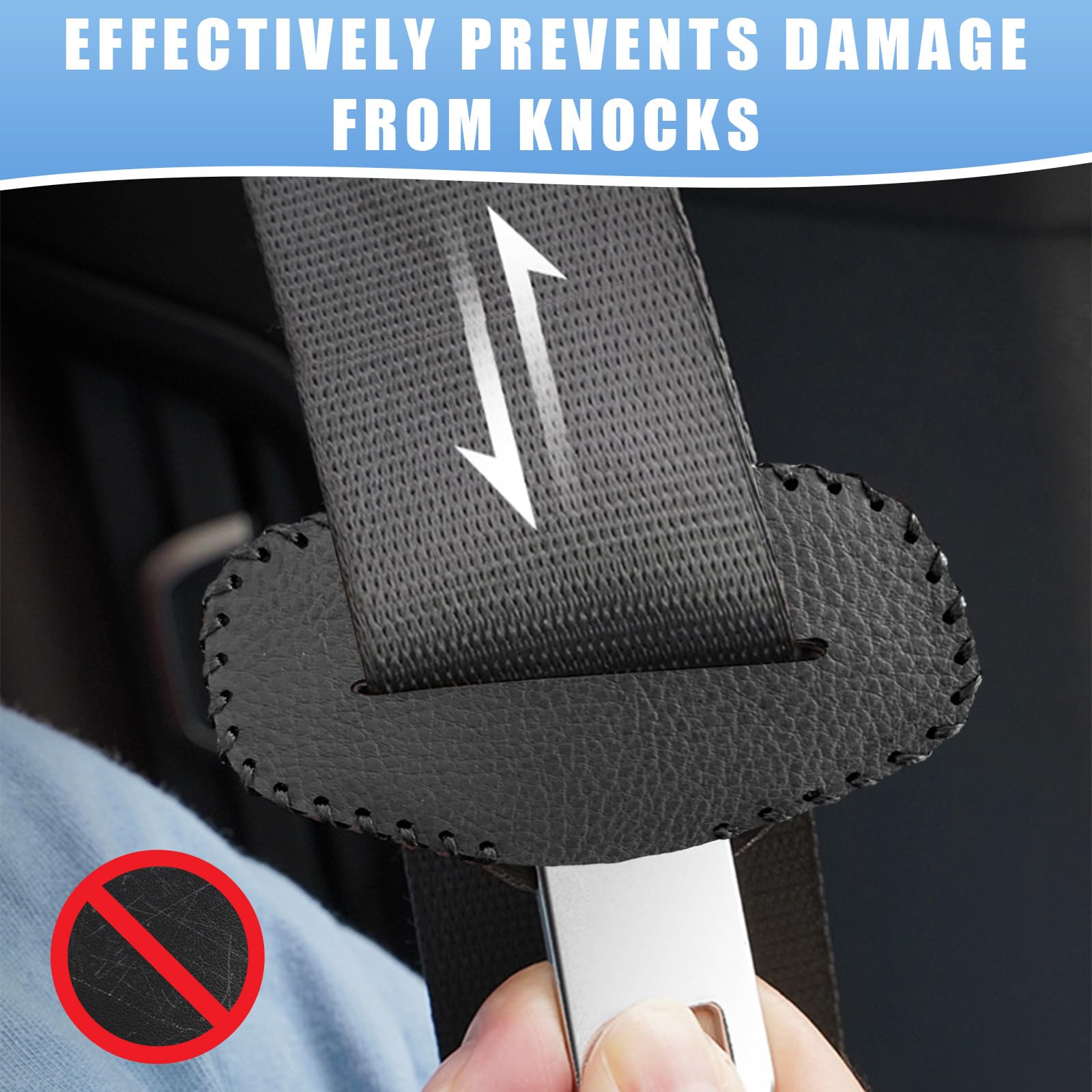 Augeny 2PCS Universal Leather Seat Belt Buckle Cover - Anti-Scratch Car Seat Belt Silencer Clip Protector for Most Vehicles - Black Interior Decor Accessories (Perfect for Road Trips & Daily Commute)