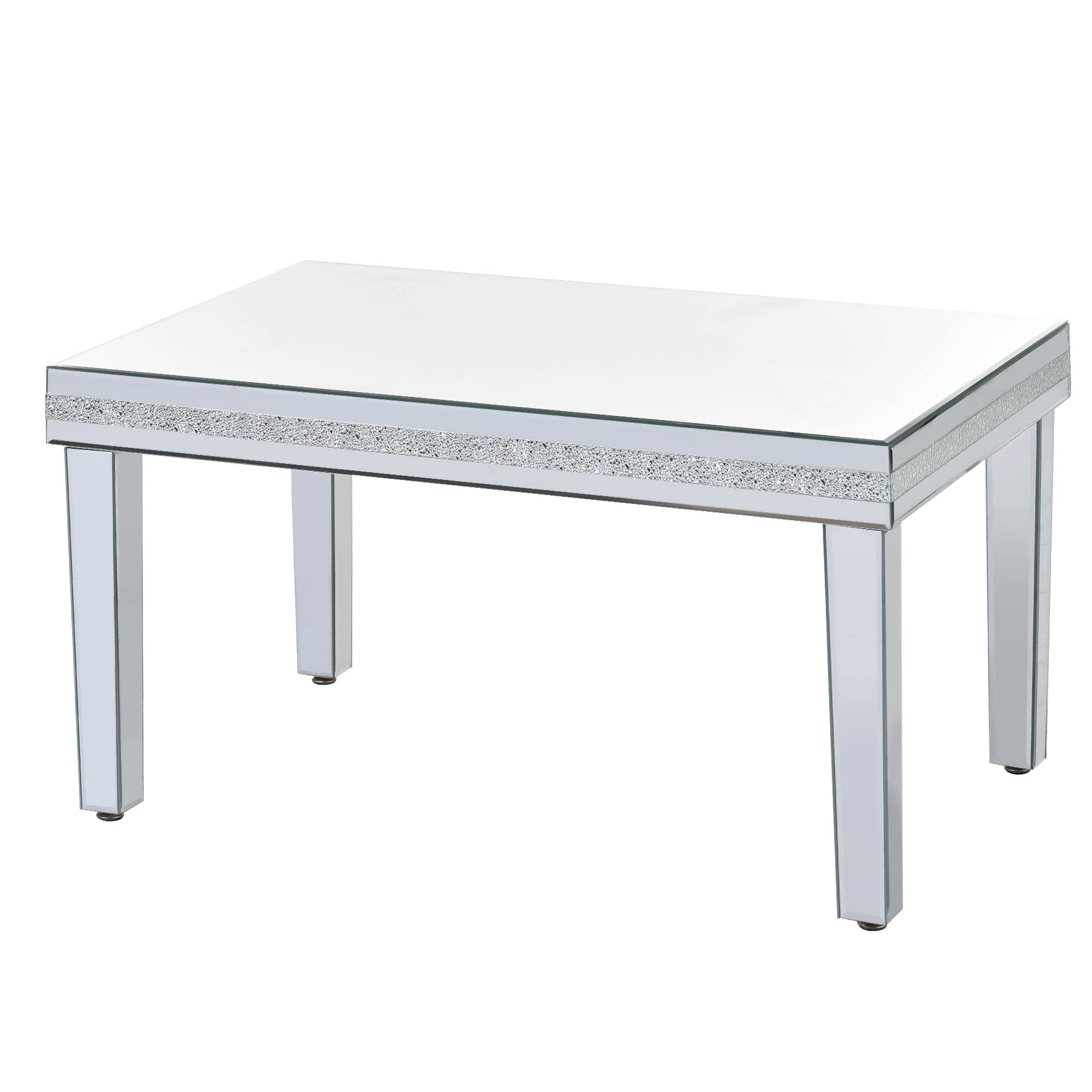 Merax Modern 3-Piece Mirrored Coffee Table Set with Crystal Design & Adjustable Legs - Silver Living Room Furniture for Reception, Lounge & Home Decor