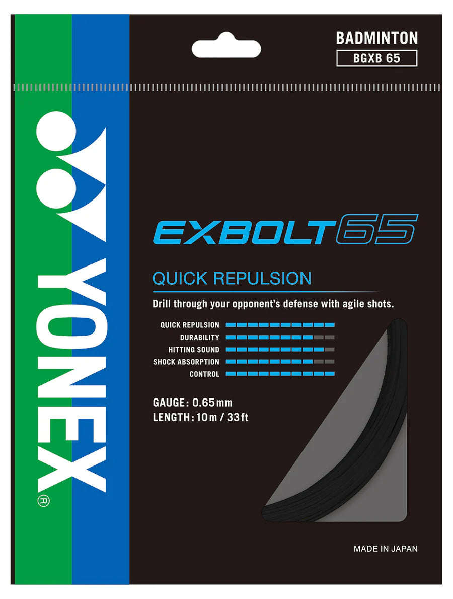 Yonex Exbolt 65 Badminton String - 10m High Performance Racket String for Professional Players | Perfect for Tournament Play & Training Sessions