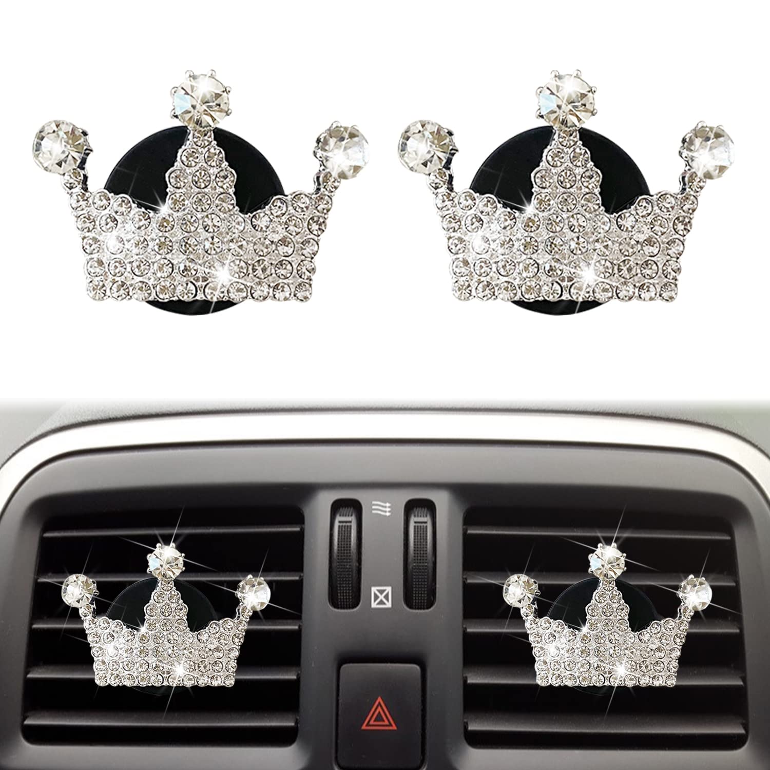 **2Pcs Crystal Crown Car Vent Clips - Rhinestone Bling Air Freshener & Diffuser for Car Interior Decor, Cute Accessories (Perfect for Gifts, Parties & Car Styling)**