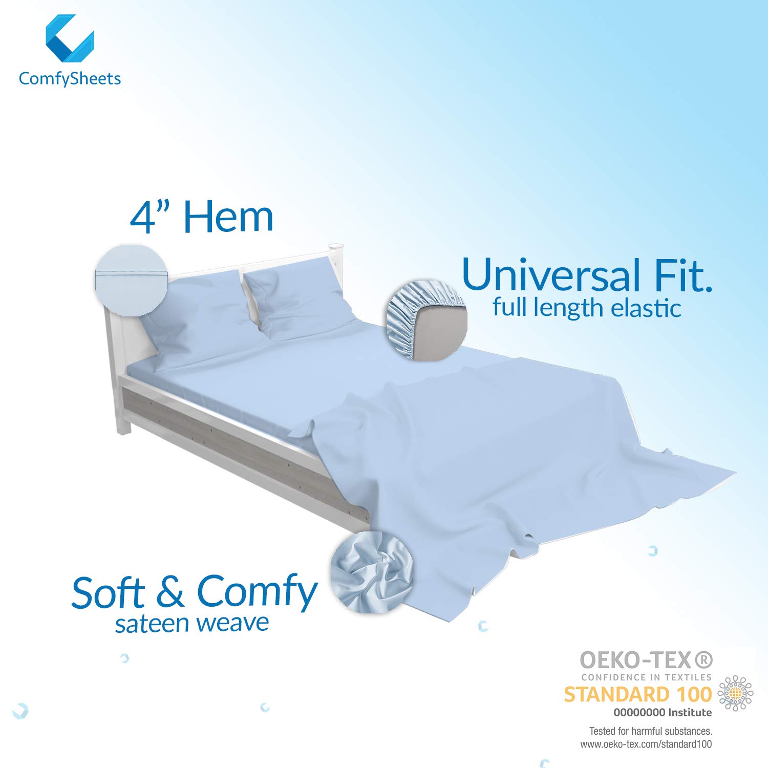 Premium 800 Thread Count Egyptian Cotton Full Size Sheet Set - 4 Piece Light Blue Sateen Weave Bedding - Soft & Breathable for All Seasons - Perfect for Master Bedroom, Guest Room & Dorm Use