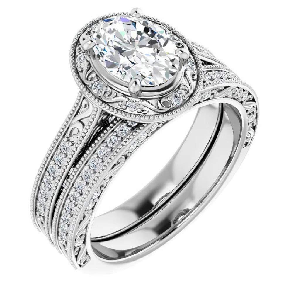Vintage Inspired 3.0CT Oval Cut Moissanite Bridal Set - VVS1 Clarity Colorless Engagement & Wedding Ring Set in 925 Sterling Silver - Handmade Antique 1920s Style Jewelry for Brides, Anniversary Gifts & Special Occasions