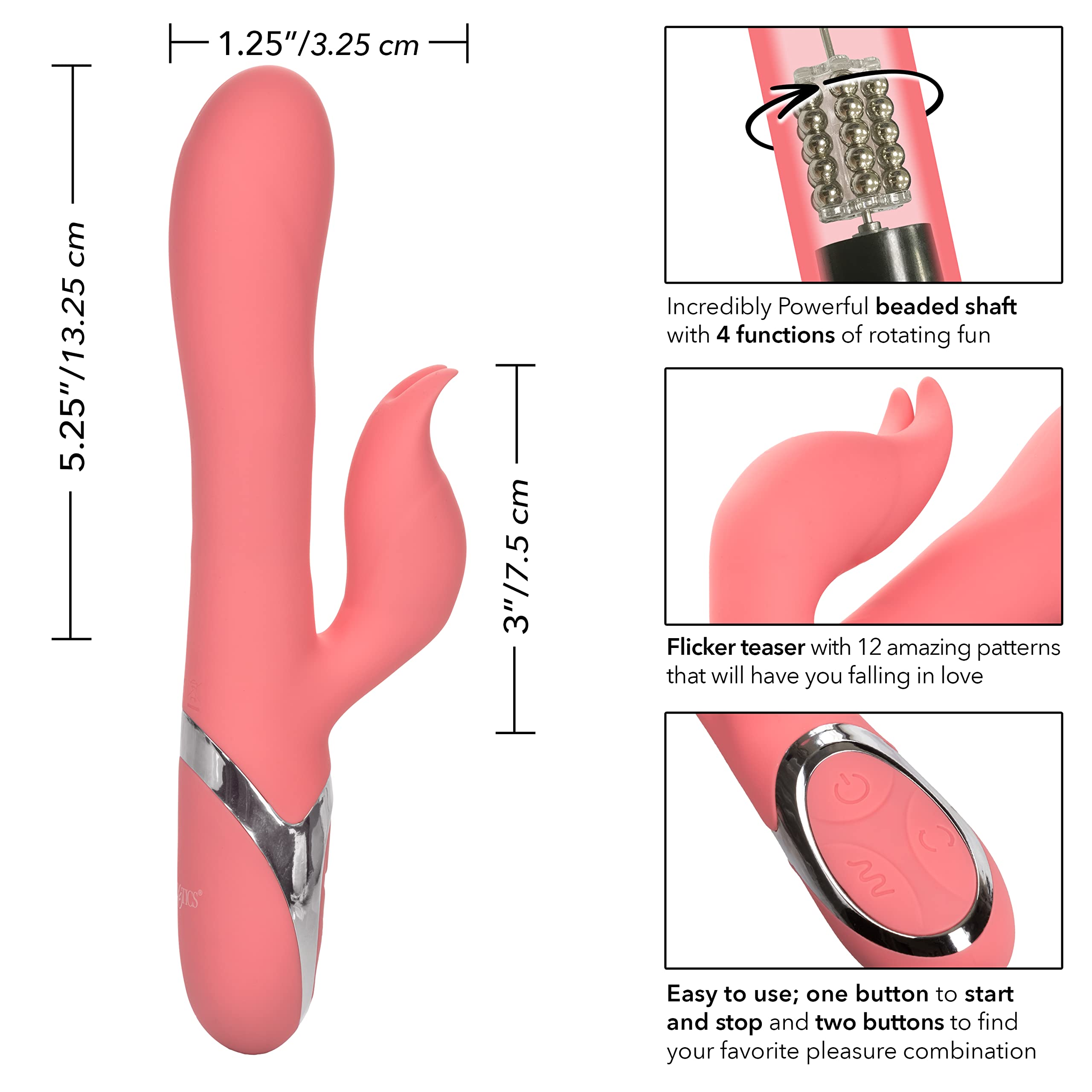 CalExotics Enchanted Tickler Waterproof Vibrator - Dual Stimulation Rabbit Massager for G-Spot & Clitoris - Adult Sex Toy for Couples - Pink (SE-0649-05-3) - Perfect for Sensual Play & Intimate Moments