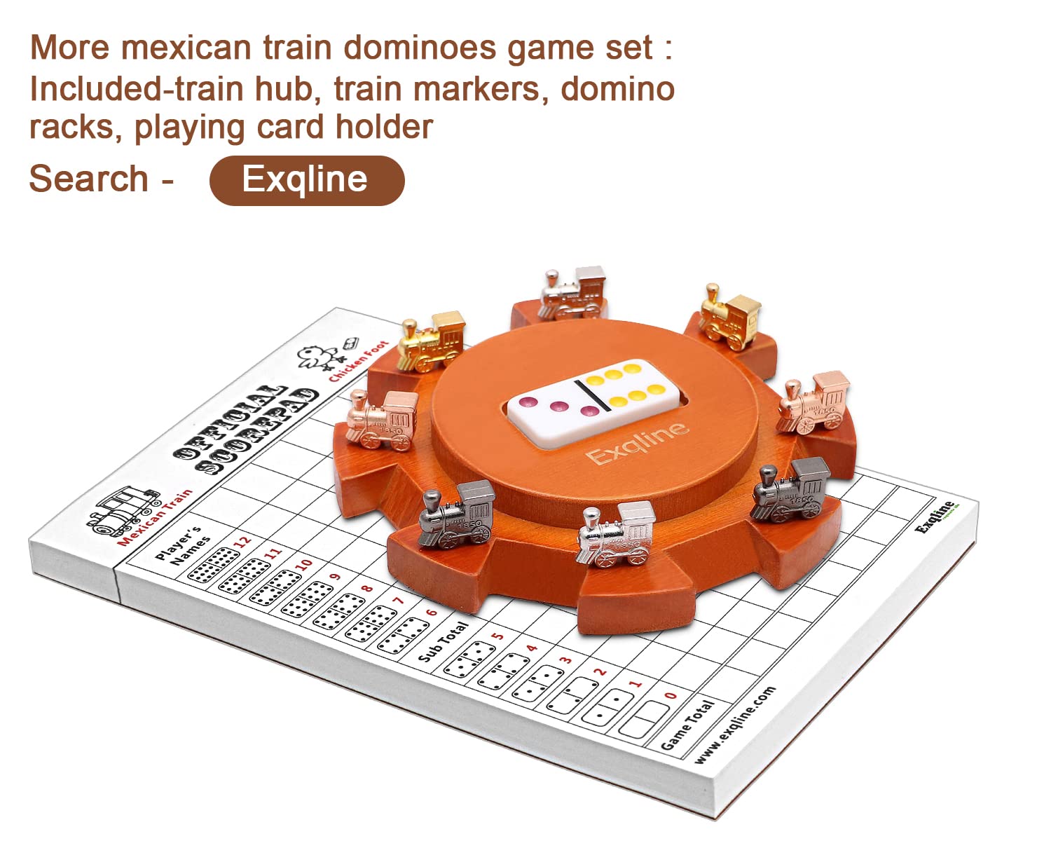 Exqline Mexican Train Dominoes Set with 6.5