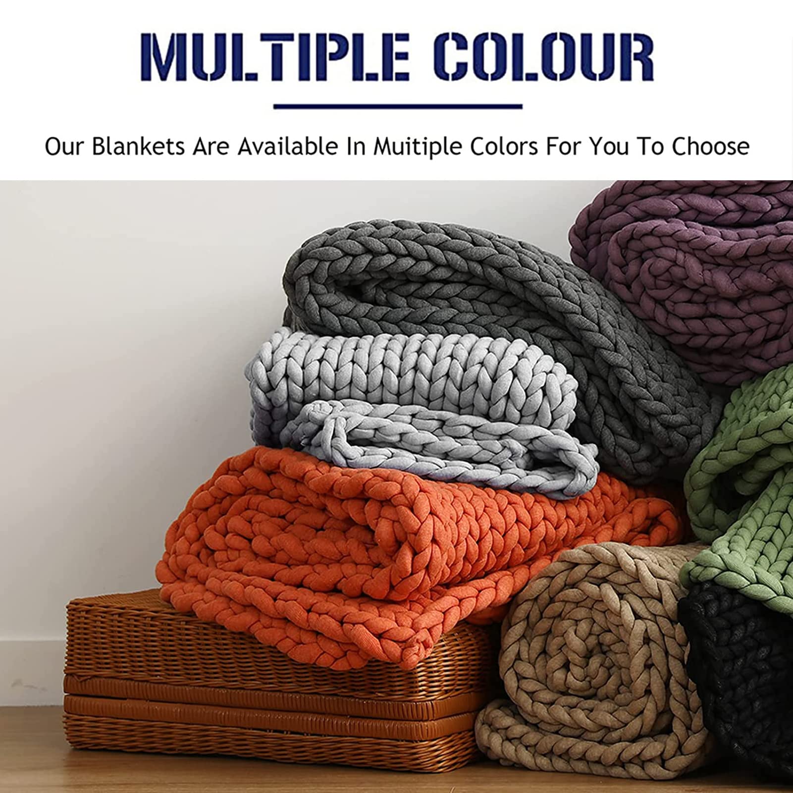 Soft Chunky Knit Throw Blanket for Couch & Bedroom - 100% Cotton Handmade Oversized Blanket (39x47 inches) - Perfect for Cozy Evenings, Netflix Binges & Winter Warmth